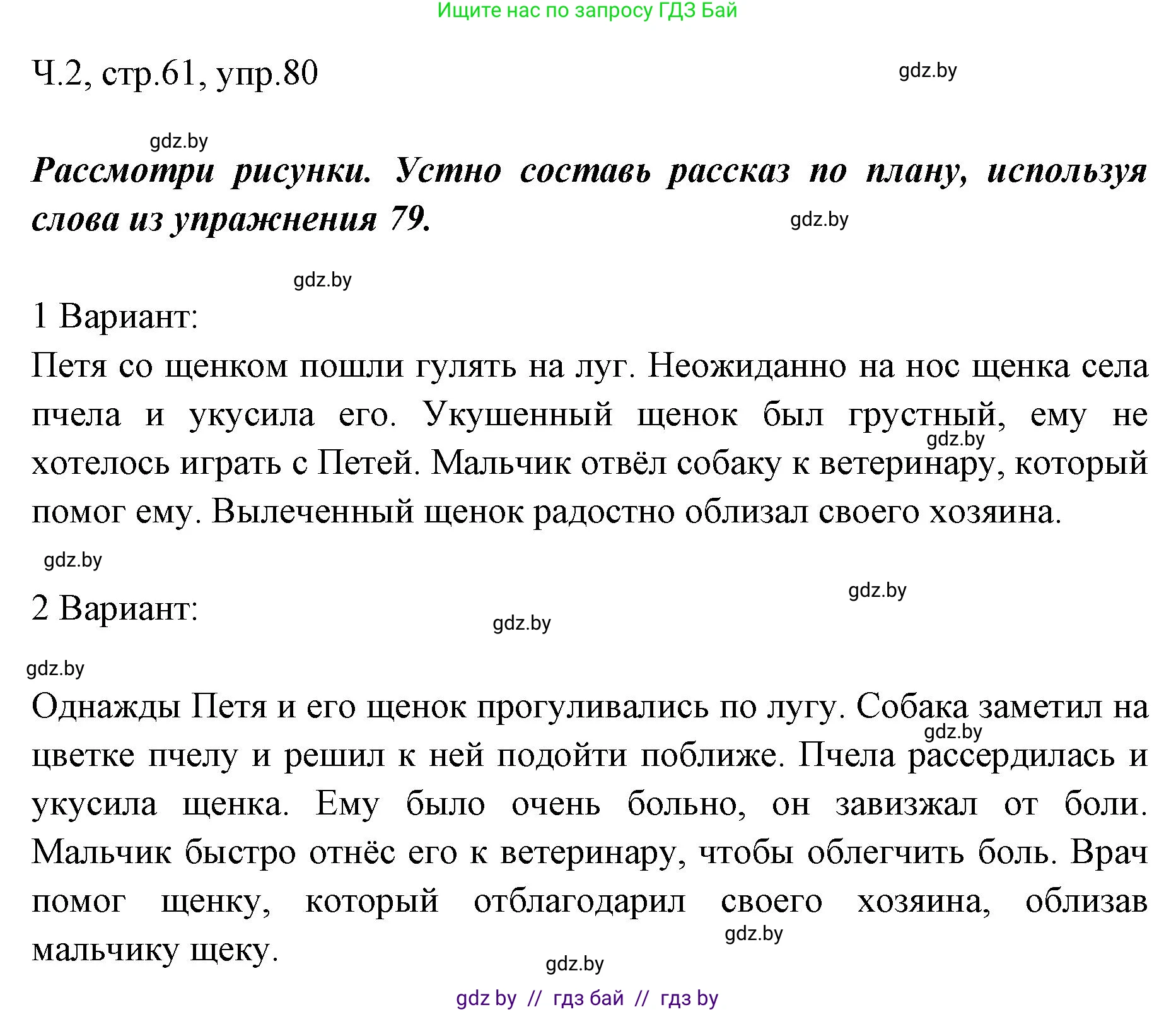 Русский язык, 2 класс Учебник, авторы: Гулецкая Елена Алексеевна, Федорович Галина Михайловна, издательство Национальный институт образования, Минск, 2022, коричневого цвета, Часть 2, страница 61, номер 80, Решение