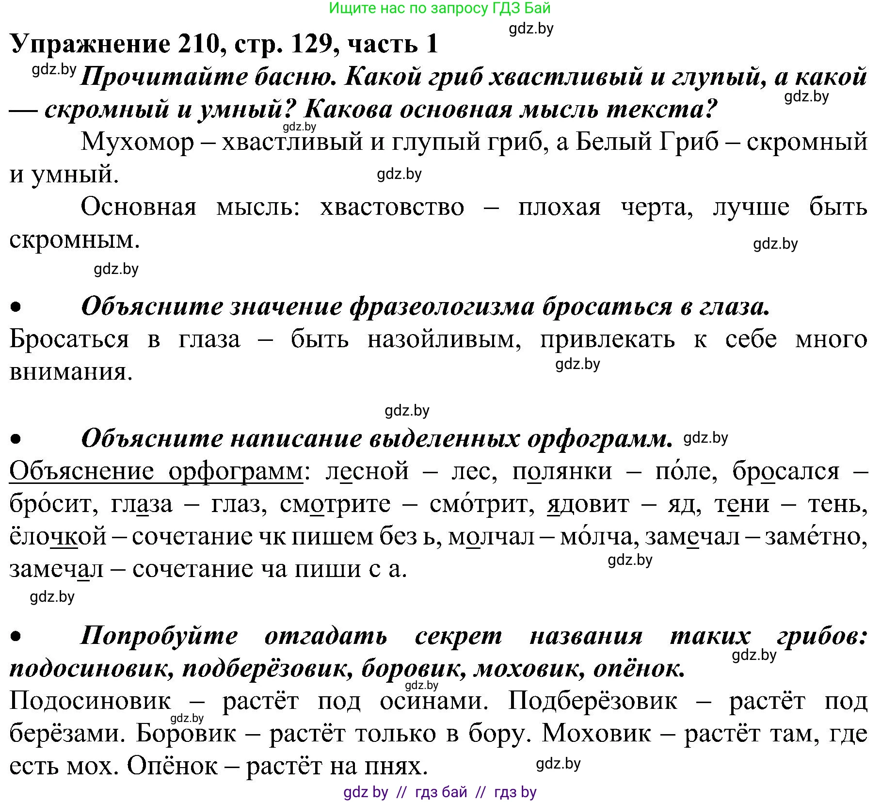 Русский язык, 3 класс Учебник, авторы: Антипова Маргарита Борисовна, Верниковская Алла Викторовна, Грабчикова Елена Самарьевна, издательство Национальный институт образования, Минск, 2023, Часть 1, страница 129, номер 210, Решение