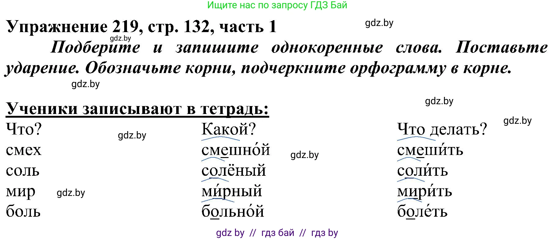 Русский язык, 3 класс Учебник, авторы: Антипова Маргарита Борисовна, Верниковская Алла Викторовна, Грабчикова Елена Самарьевна, издательство Национальный институт образования, Минск, 2023, Часть 1, страница 132, номер 219, Решение