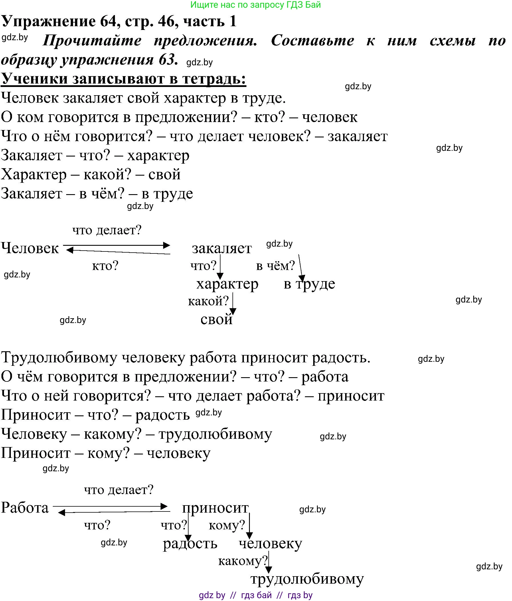 Русский язык, 3 класс Учебник, авторы: Антипова Маргарита Борисовна, Верниковская Алла Викторовна, Грабчикова Елена Самарьевна, издательство Национальный институт образования, Минск, 2023, Часть 1, страница 46, номер 64, Решение