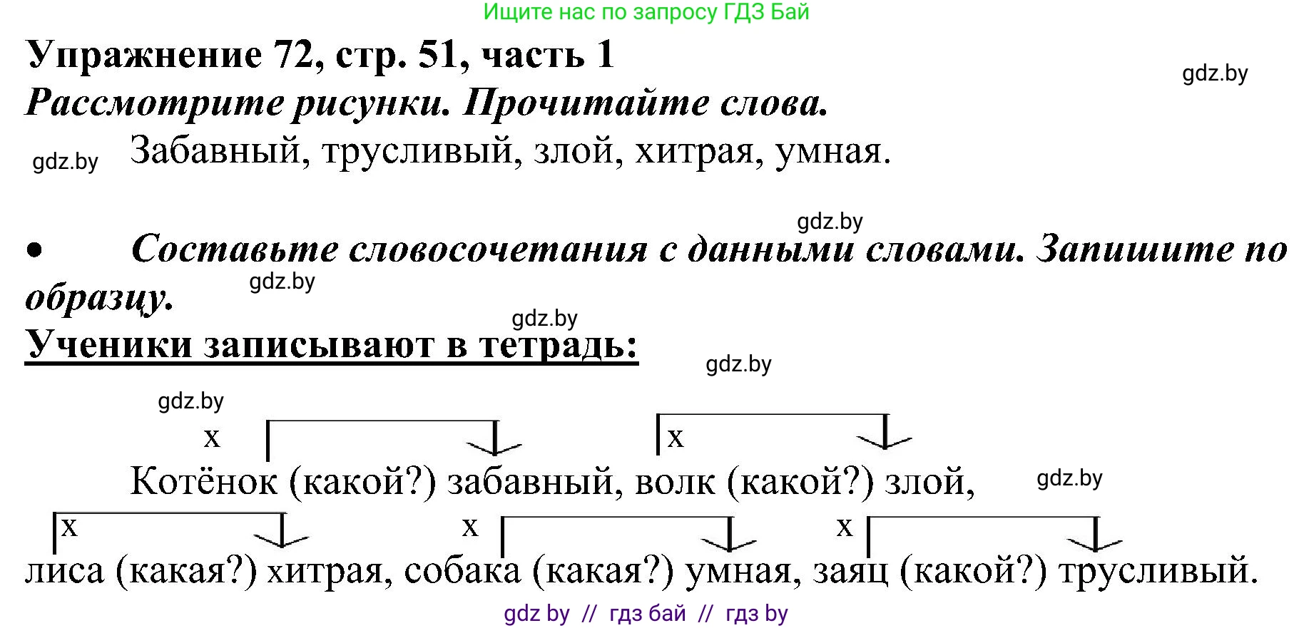 Русский язык, 3 класс Учебник, авторы: Антипова Маргарита Борисовна, Верниковская Алла Викторовна, Грабчикова Елена Самарьевна, издательство Национальный институт образования, Минск, 2023, Часть 1, страница 51, номер 72, Решение