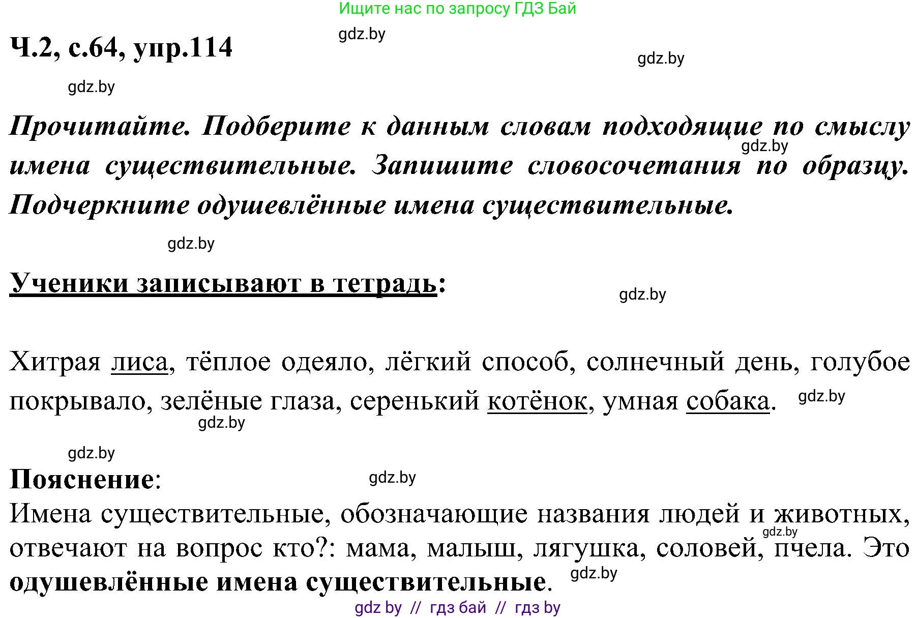 Русский язык, 3 класс Учебник, авторы: Антипова Маргарита Борисовна, Верниковская Алла Викторовна, Грабчикова Елена Самарьевна, издательство Национальный институт образования, Минск, 2023, Часть 2, страница 64, номер 114, Решение