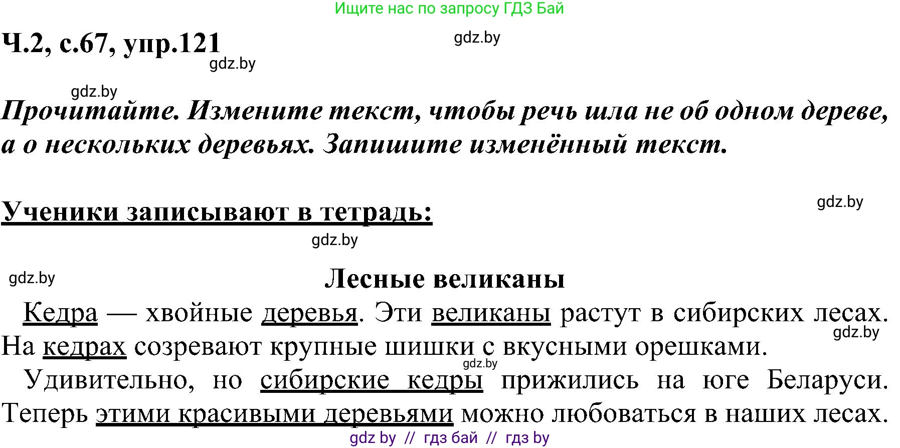 Русский язык, 3 класс Учебник, авторы: Антипова Маргарита Борисовна, Верниковская Алла Викторовна, Грабчикова Елена Самарьевна, издательство Национальный институт образования, Минск, 2023, Часть 2, страница 67, номер 121, Решение