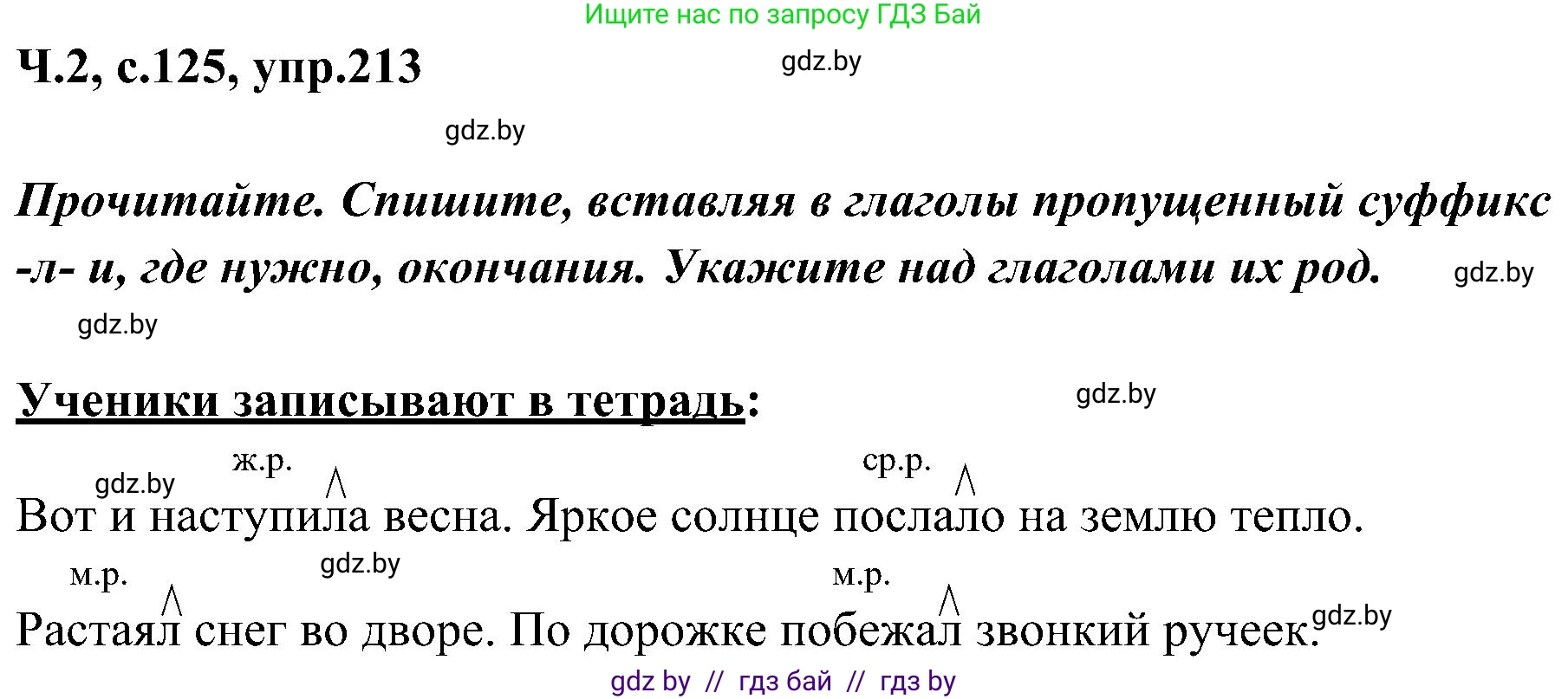 Русский язык, 3 класс Учебник, авторы: Антипова Маргарита Борисовна, Верниковская Алла Викторовна, Грабчикова Елена Самарьевна, издательство Национальный институт образования, Минск, 2023, Часть 2, страница 125, номер 213, Решение