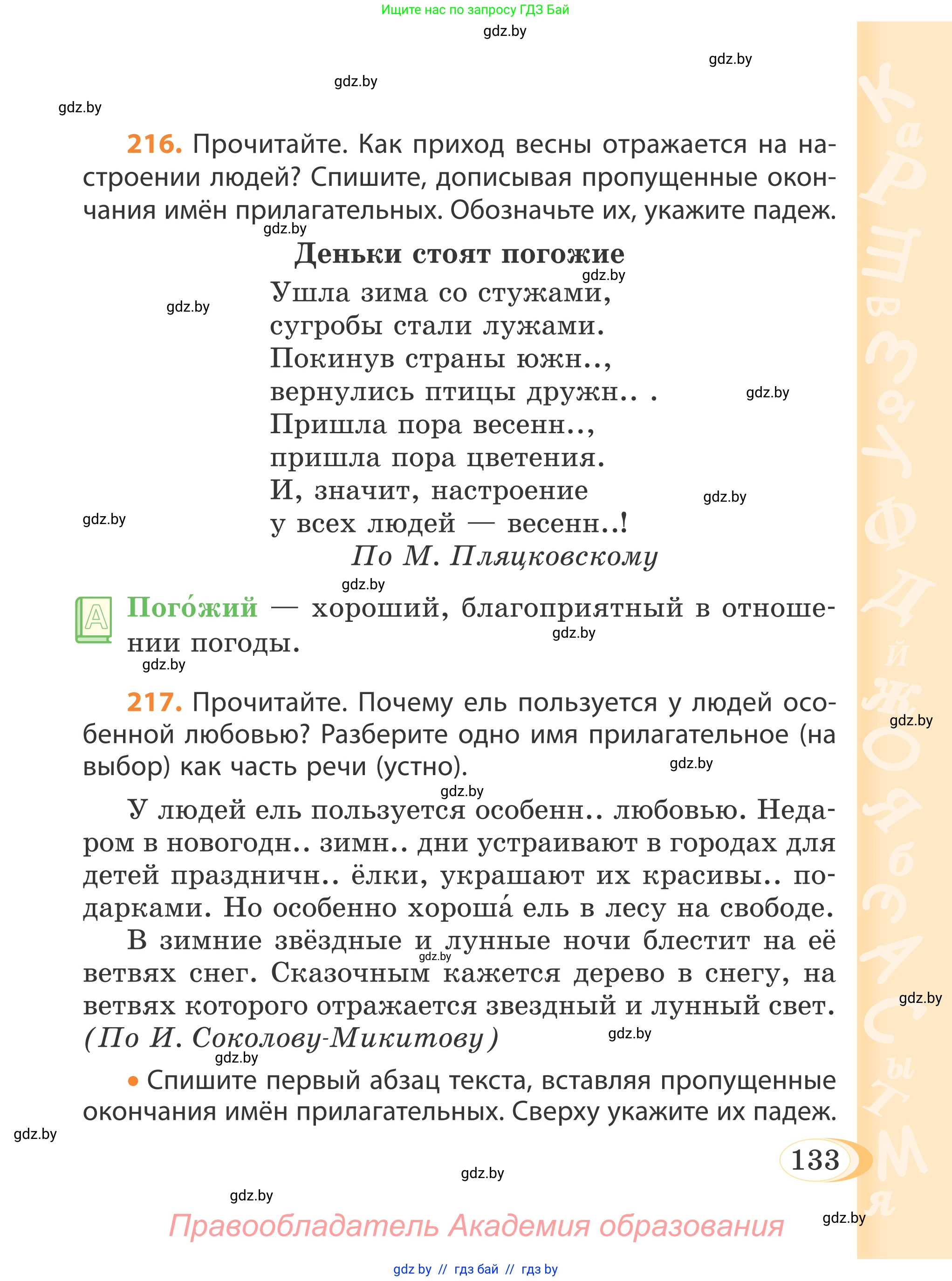 Русский язык, 4 класс Учебник, авторы: Антипова Маргарита Борисовна, Верниковская Алла Викторовна, Грабчикова Елена Самарьевна, издательство Академия образования, Минск, 2024, оранжевого цвета, Часть 1, страница 133