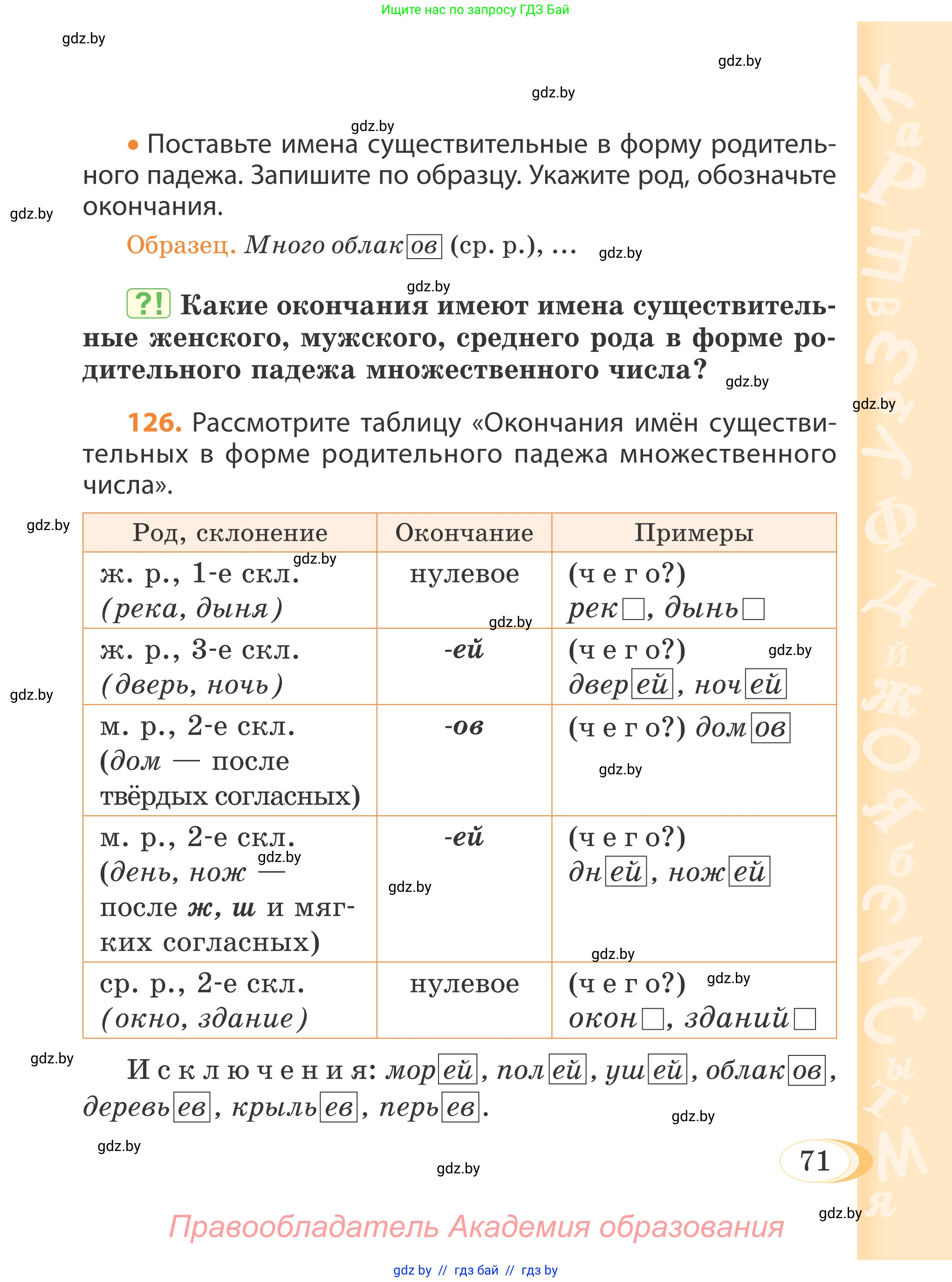 Русский язык, 4 класс Учебник, авторы: Антипова Маргарита Борисовна, Верниковская Алла Викторовна, Грабчикова Елена Самарьевна, издательство Академия образования, Минск, 2024, оранжевого цвета, Часть 1, страница 71