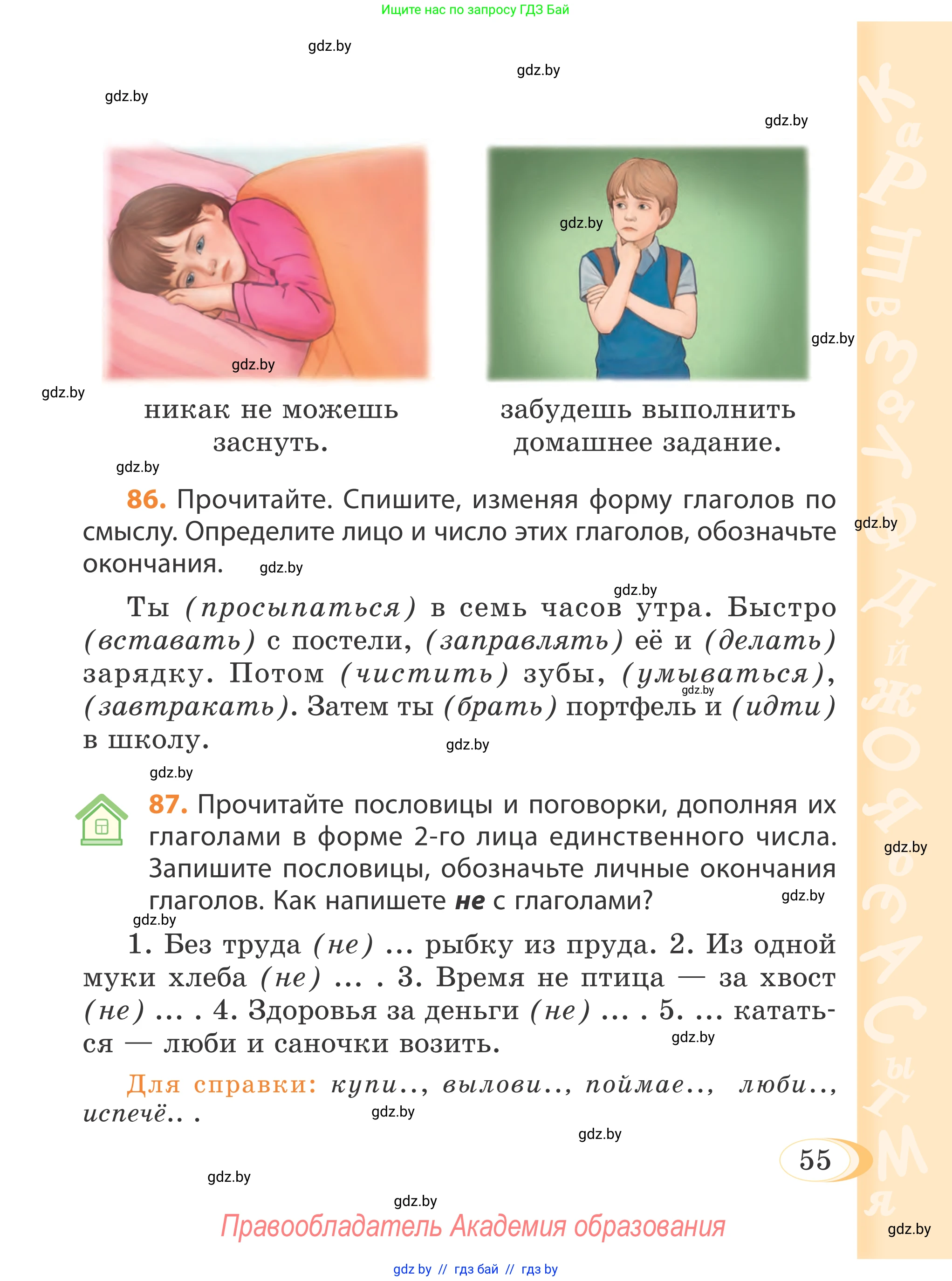 Русский язык, 4 класс Учебник, авторы: Антипова Маргарита Борисовна, Верниковская Алла Викторовна, Грабчикова Елена Самарьевна, издательство Академия образования, Минск, 2024, оранжевого цвета, Часть 2, страница 55