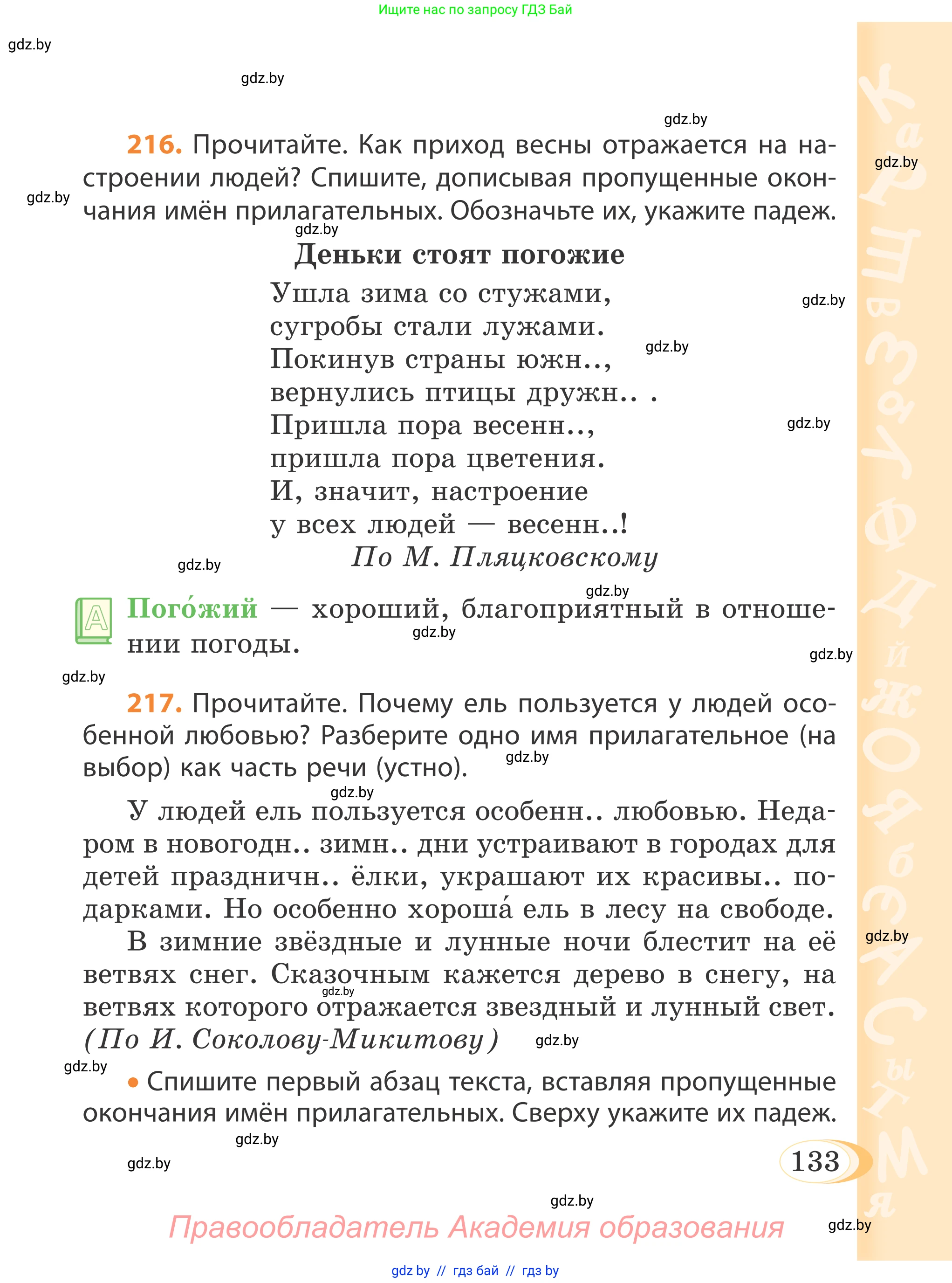 Русский язык, 4 класс Учебник, авторы: Антипова Маргарита Борисовна, Верниковская Алла Викторовна, Грабчикова Елена Самарьевна, издательство Академия образования, Минск, 2024, оранжевого цвета, Часть 1, страница 133