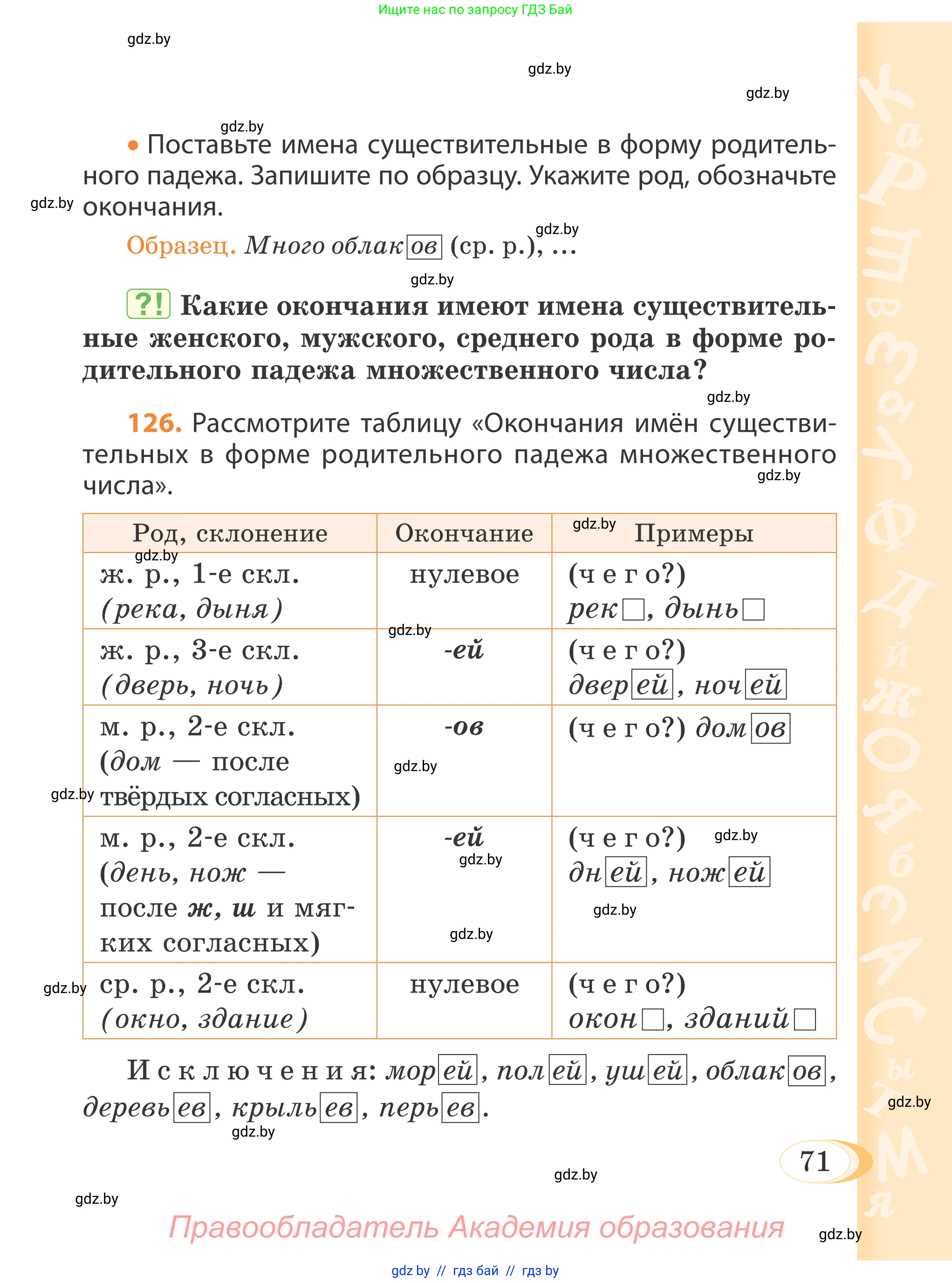 Русский язык, 4 класс Учебник, авторы: Антипова Маргарита Борисовна, Верниковская Алла Викторовна, Грабчикова Елена Самарьевна, издательство Академия образования, Минск, 2024, оранжевого цвета, Часть 1, страница 71