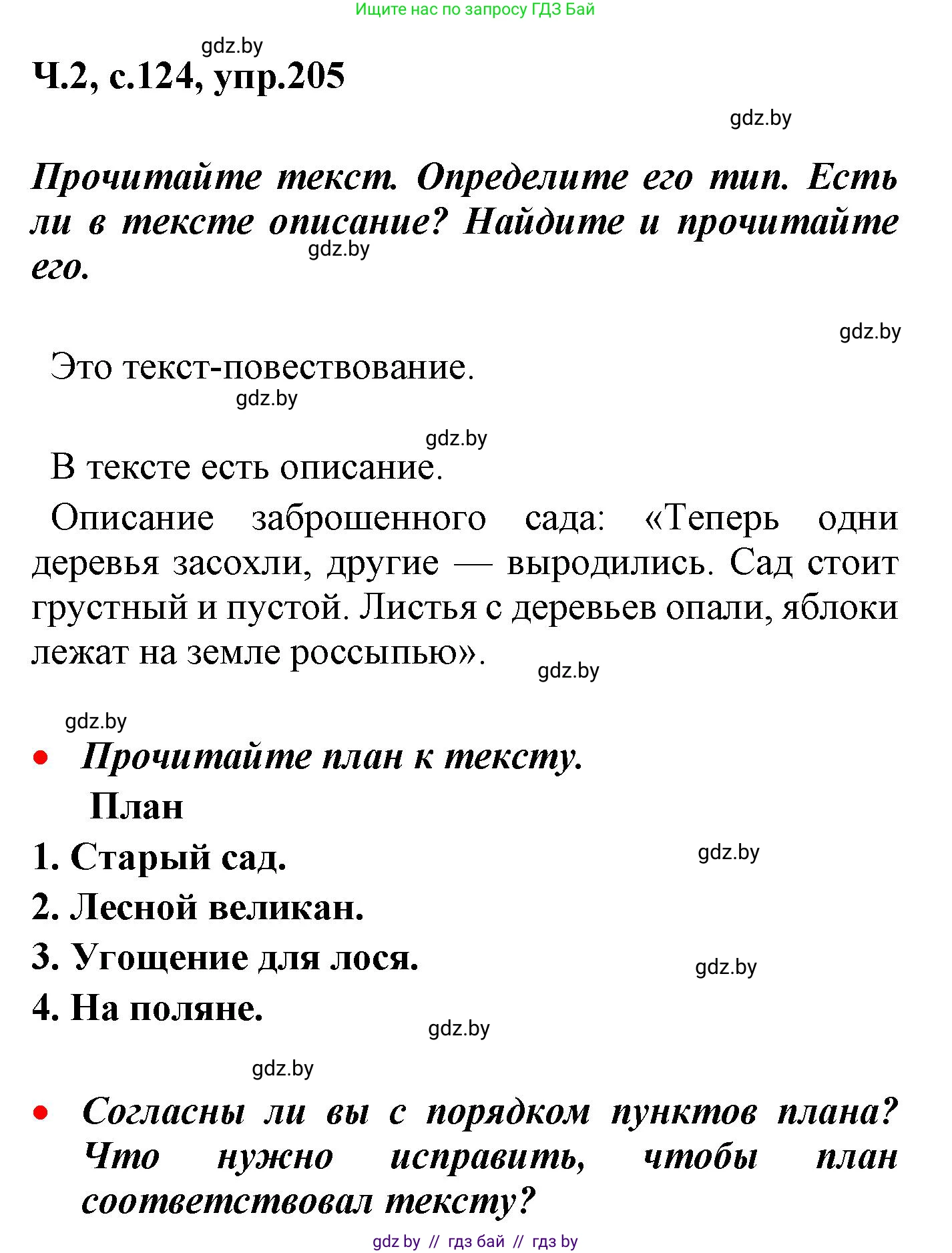 Русский язык, 4 класс Учебник, авторы: Антипова Маргарита Борисовна, Верниковская Алла Викторовна, Грабчикова Елена Самарьевна, издательство Академия образования, Минск, 2024, оранжевого цвета, Часть 2, страница 124, номер 205, Решение