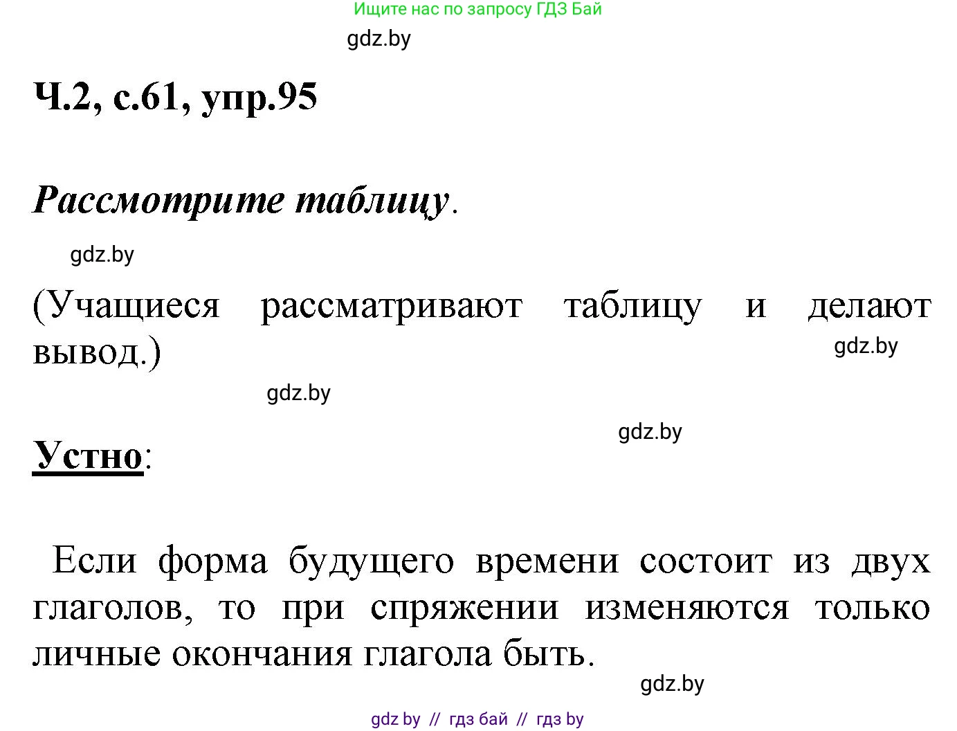 Русский язык, 4 класс Учебник, авторы: Антипова Маргарита Борисовна, Верниковская Алла Викторовна, Грабчикова Елена Самарьевна, издательство Академия образования, Минск, 2024, оранжевого цвета, Часть 2, страница 61, номер 95, Решение
