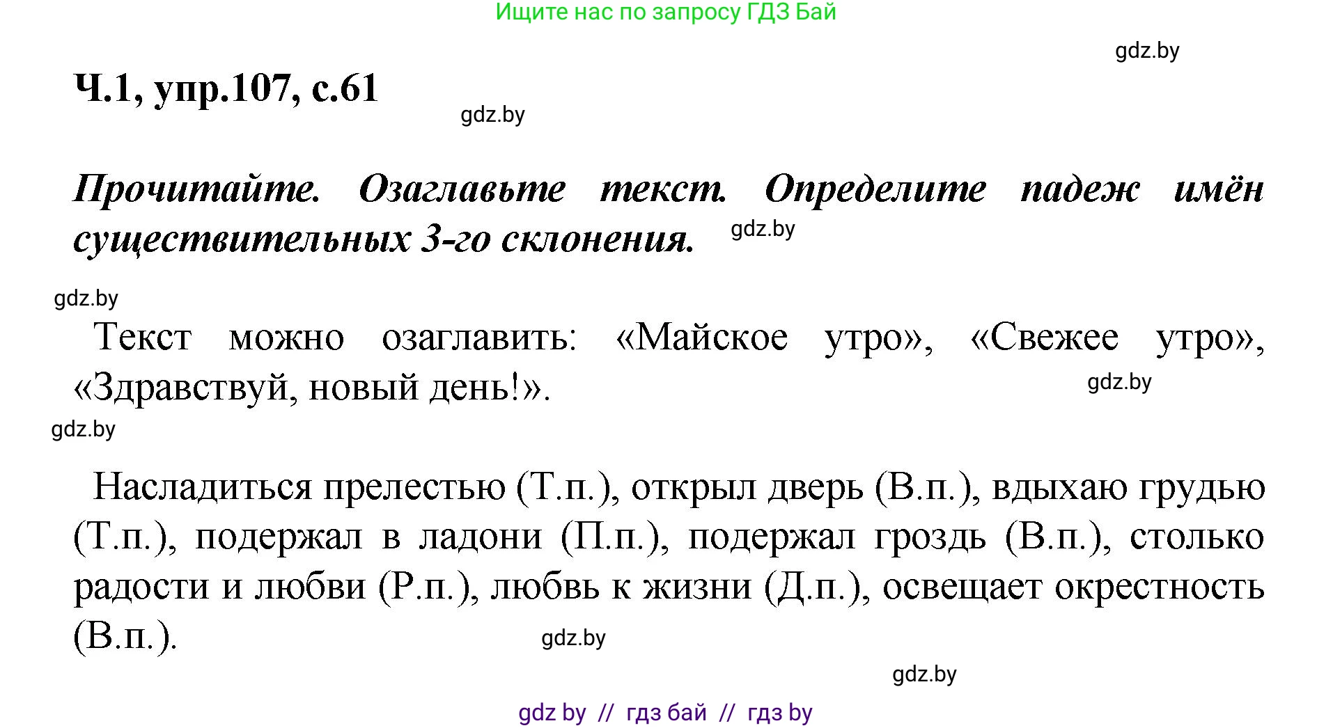 Русский язык, 4 класс Учебник, авторы: Антипова Маргарита Борисовна, Верниковская Алла Викторовна, Грабчикова Елена Самарьевна, издательство Академия образования, Минск, 2024, оранжевого цвета, Часть 1, страница 61, номер 107, Решение