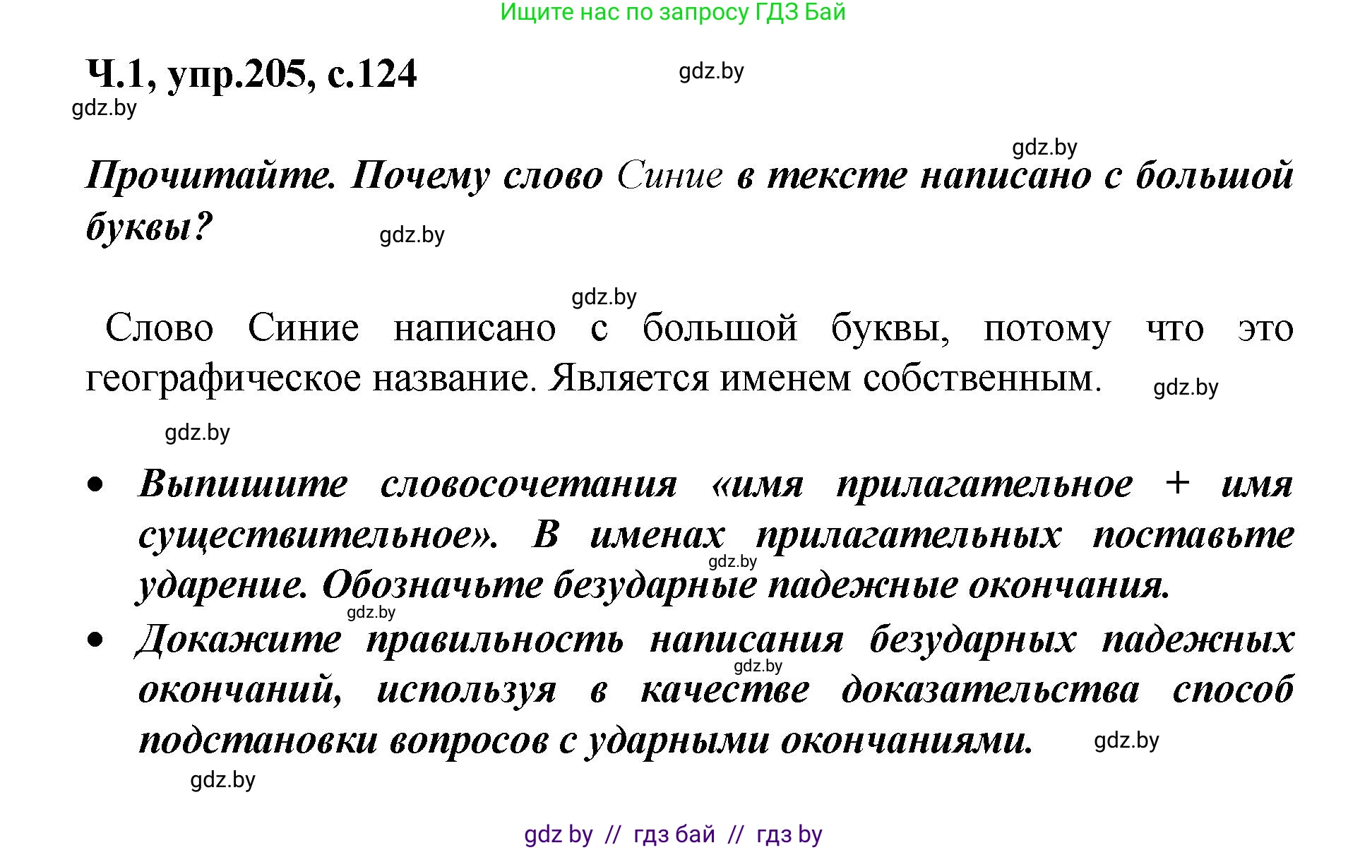 Русский язык, 4 класс Учебник, авторы: Антипова Маргарита Борисовна, Верниковская Алла Викторовна, Грабчикова Елена Самарьевна, издательство Академия образования, Минск, 2024, оранжевого цвета, Часть 1, страница 124, номер 205, Решение