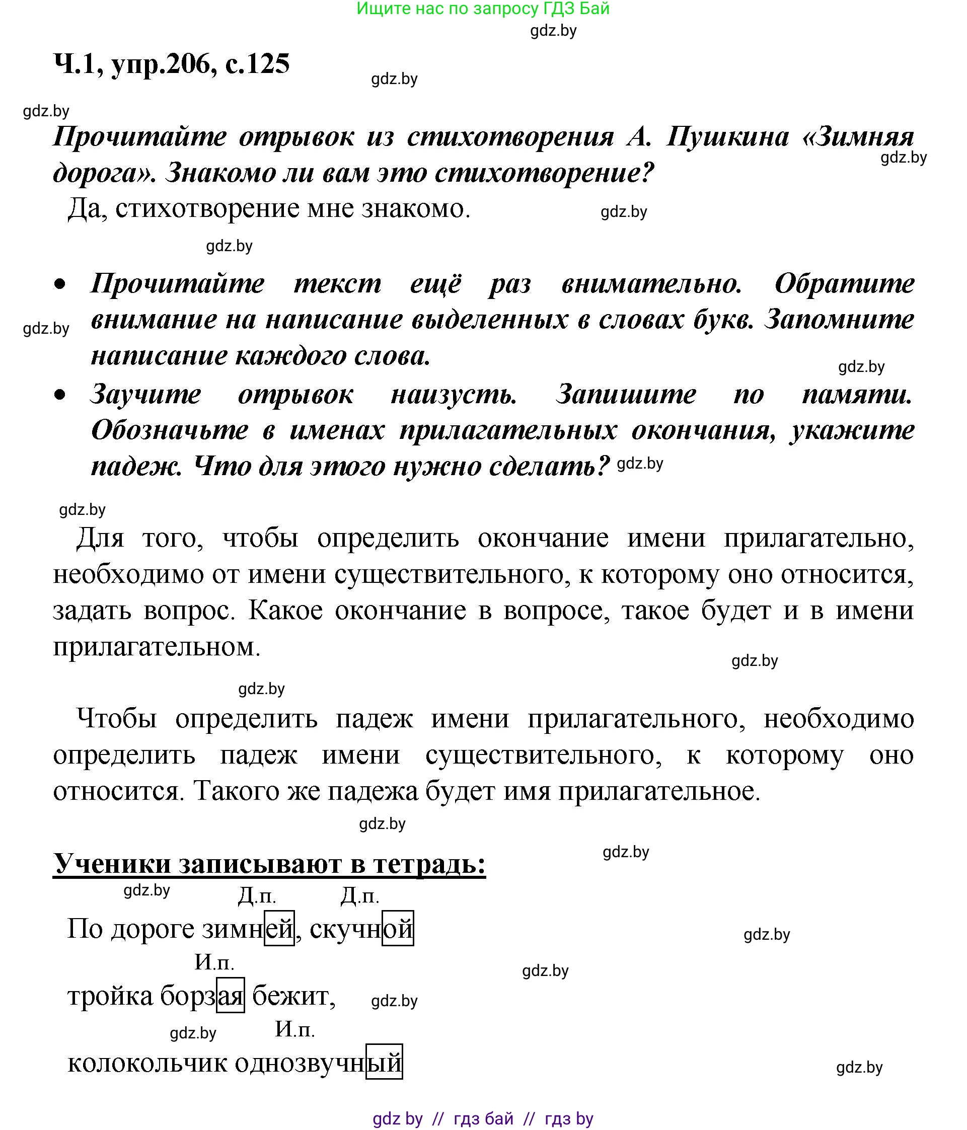 Русский язык, 4 класс Учебник, авторы: Антипова Маргарита Борисовна, Верниковская Алла Викторовна, Грабчикова Елена Самарьевна, издательство Академия образования, Минск, 2024, оранжевого цвета, Часть 1, страница 125, номер 206, Решение