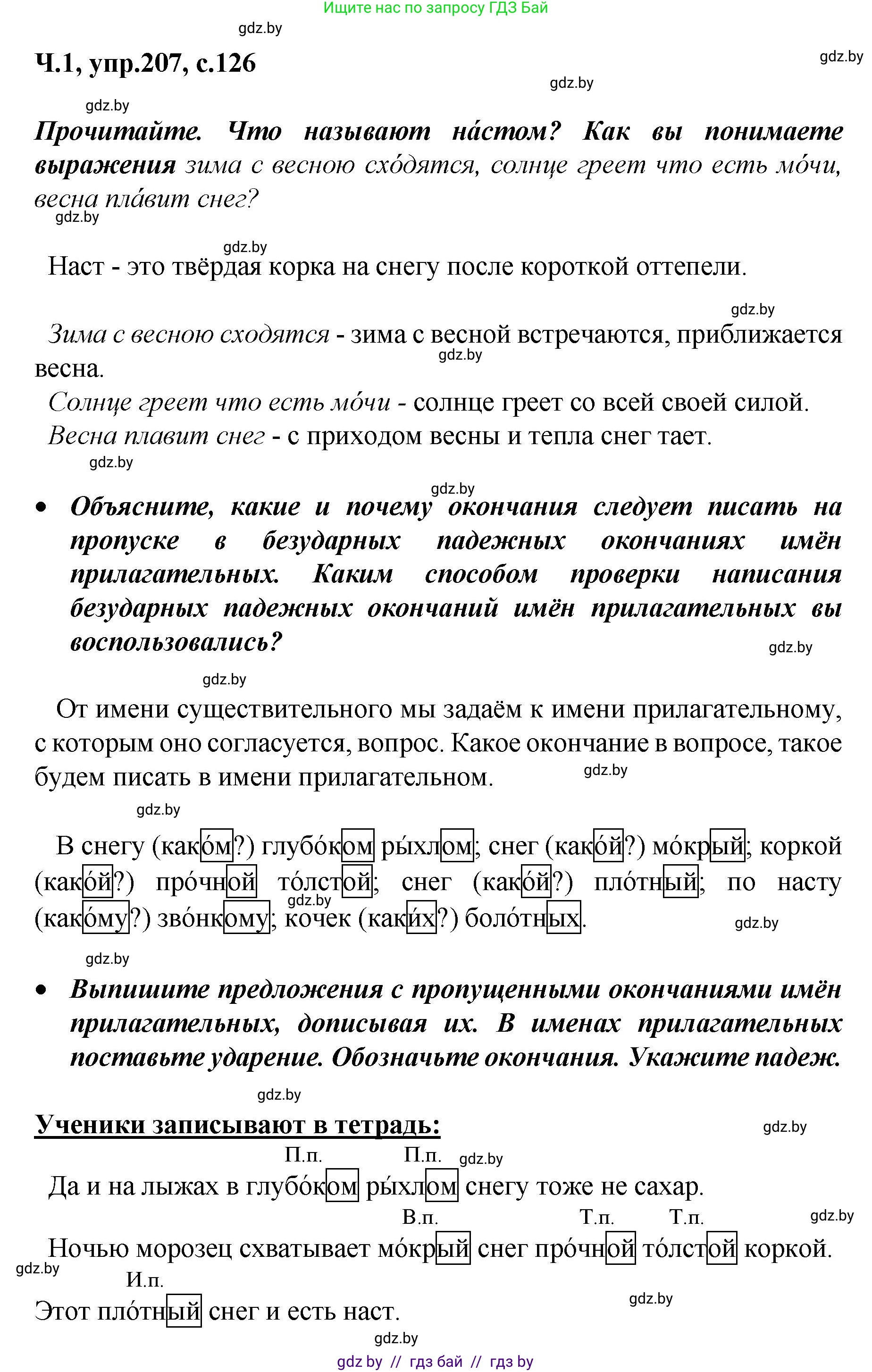 Русский язык, 4 класс Учебник, авторы: Антипова Маргарита Борисовна, Верниковская Алла Викторовна, Грабчикова Елена Самарьевна, издательство Академия образования, Минск, 2024, оранжевого цвета, Часть 1, страница 126, номер 207, Решение