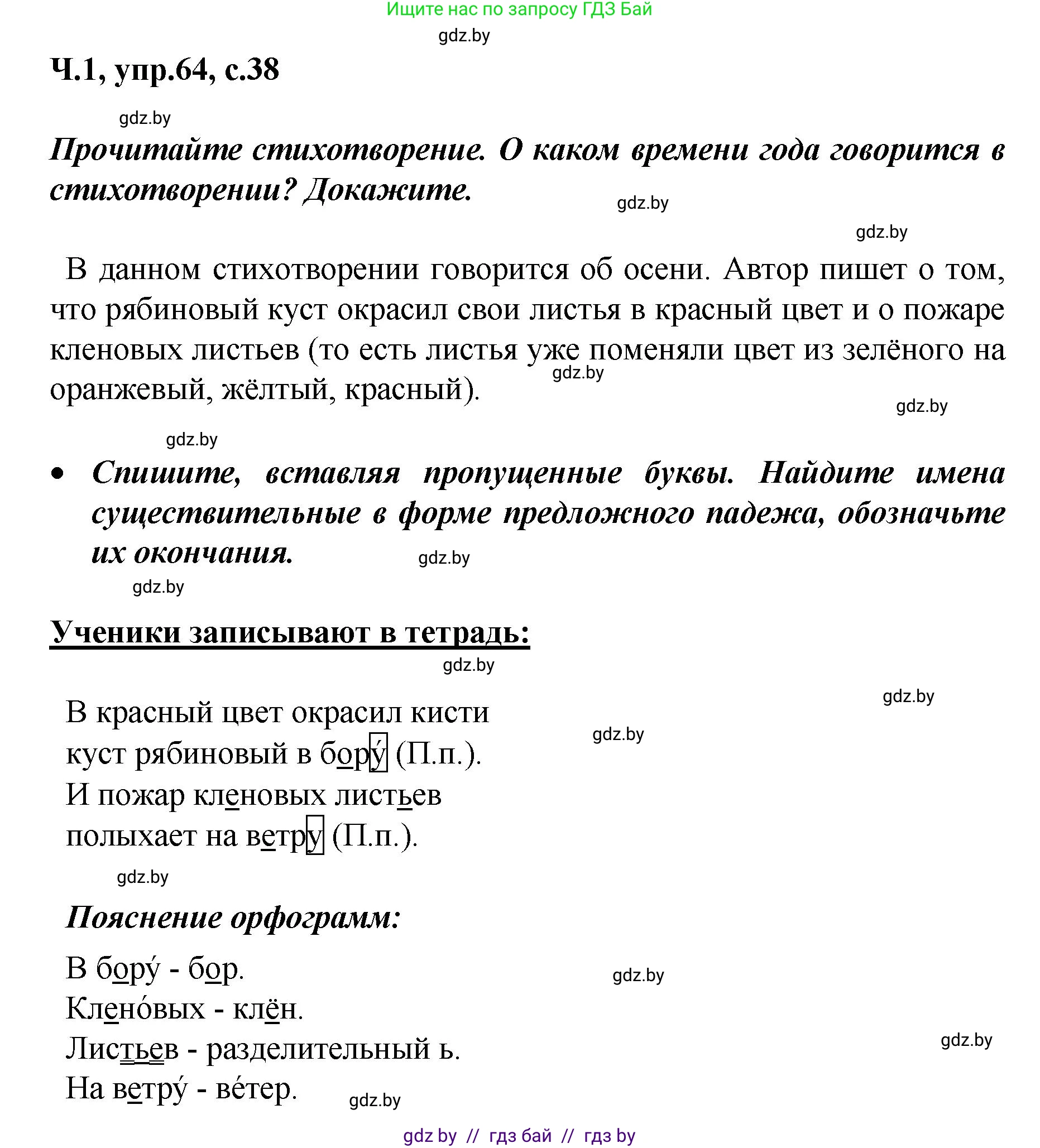 Русский язык, 4 класс Учебник, авторы: Антипова Маргарита Борисовна, Верниковская Алла Викторовна, Грабчикова Елена Самарьевна, издательство Академия образования, Минск, 2024, оранжевого цвета, Часть 1, страница 38, номер 64, Решение