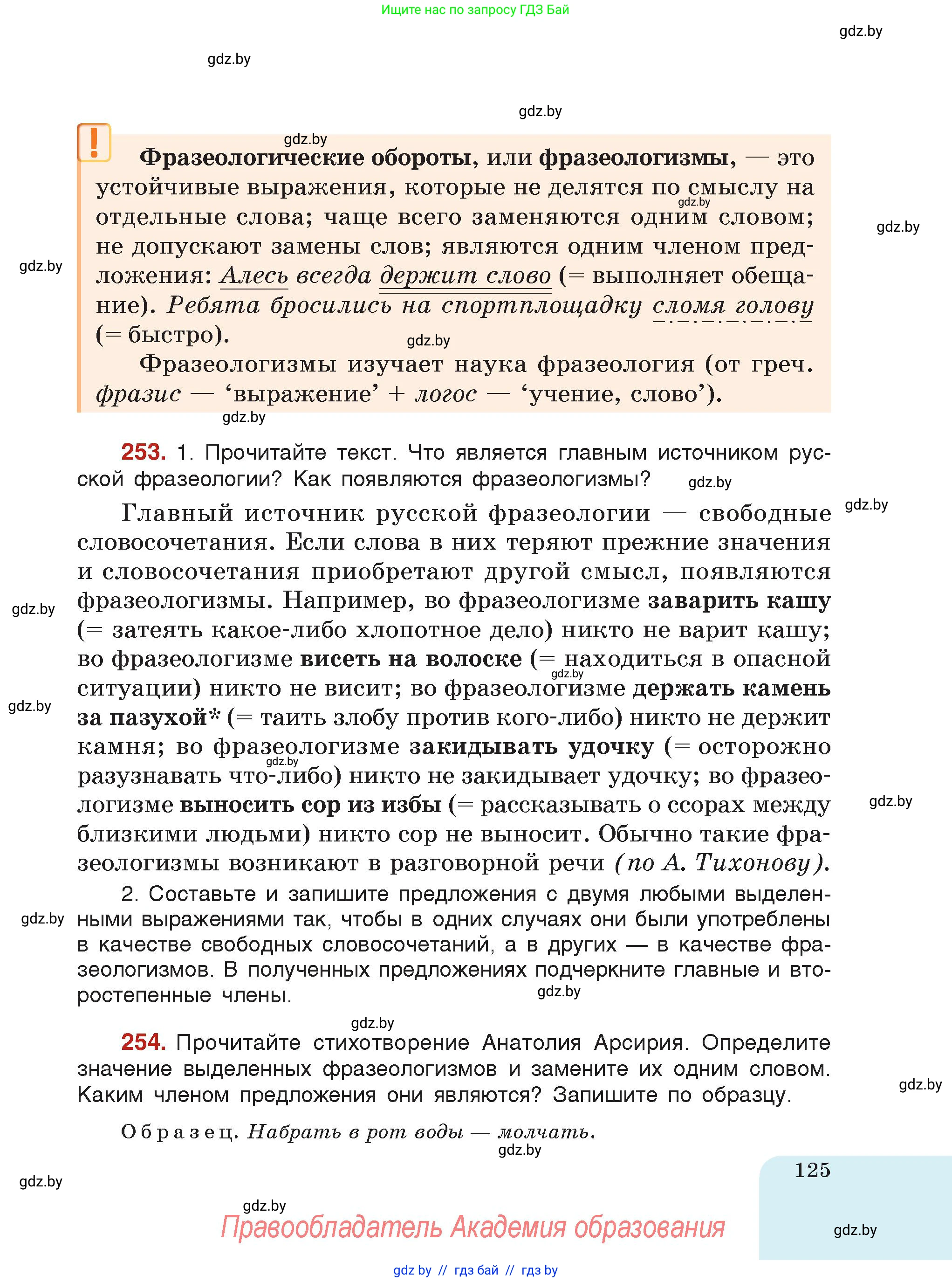 Русский язык, 5 класс Учебник, авторы: Мурина Лариса Александровна, Игнатович Татьяна Владимировна, Жадейко Жанна Фёдоровна, издательство Академия образования, Минск, 2025, голубого цвета, страница 125