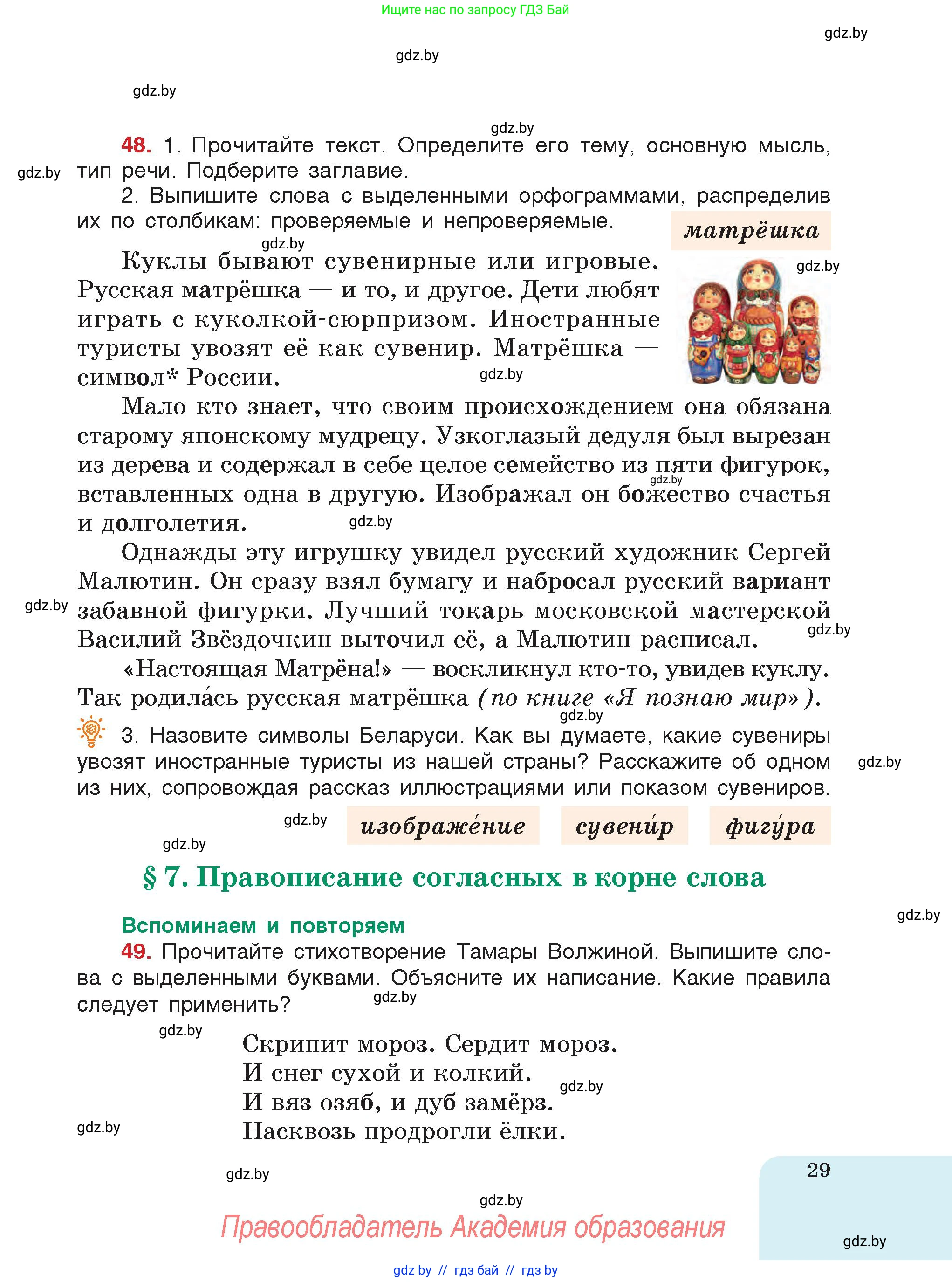 Русский язык, 5 класс Учебник, авторы: Мурина Лариса Александровна, Игнатович Татьяна Владимировна, Жадейко Жанна Фёдоровна, издательство Академия образования, Минск, 2025, голубого цвета, страница 29