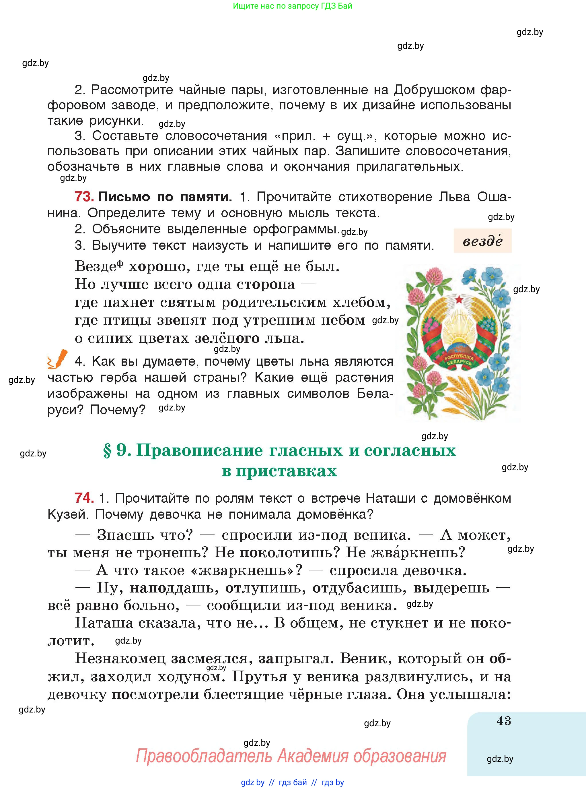 Русский язык, 5 класс Учебник, авторы: Мурина Лариса Александровна, Игнатович Татьяна Владимировна, Жадейко Жанна Фёдоровна, издательство Академия образования, Минск, 2025, голубого цвета, страница 43