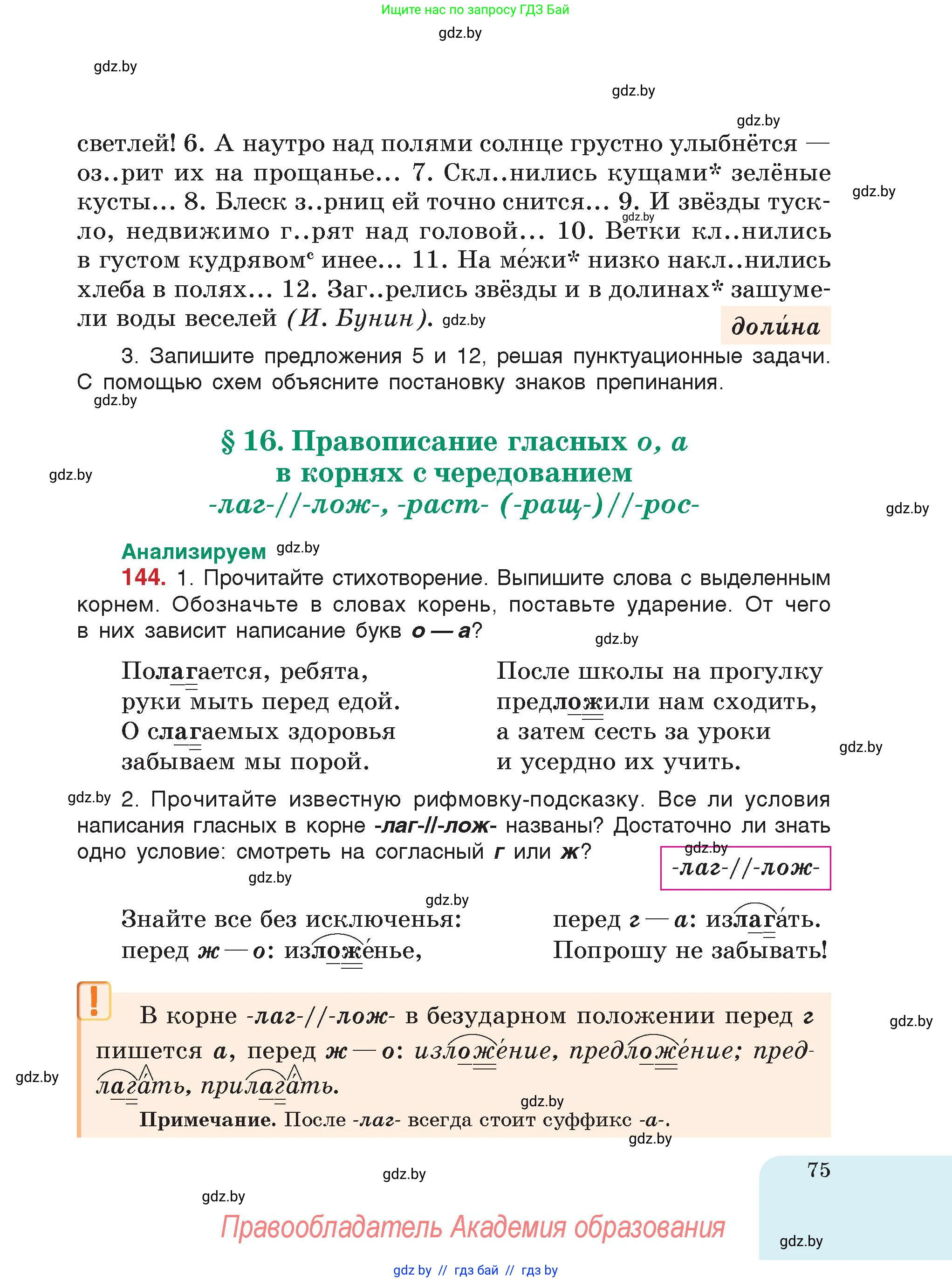 Русский язык, 5 класс Учебник, авторы: Мурина Лариса Александровна, Игнатович Татьяна Владимировна, Жадейко Жанна Фёдоровна, издательство Академия образования, Минск, 2025, голубого цвета, страница 75
