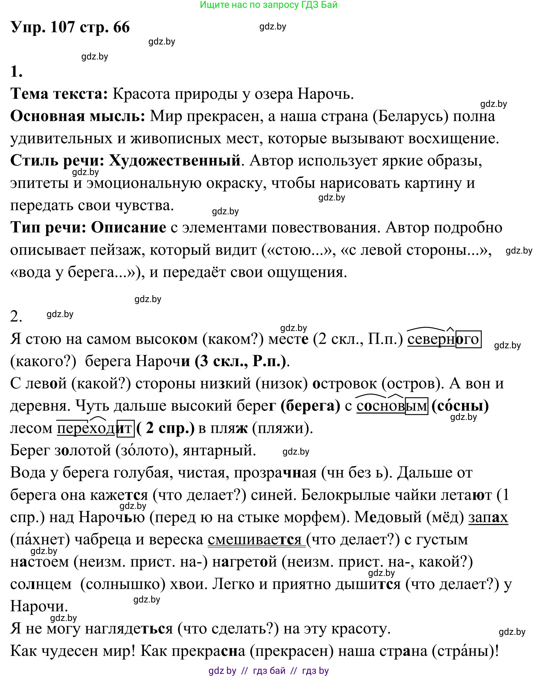 Русский язык, 5 класс Учебник, авторы: Мурина Лариса Александровна, Игнатович Татьяна Владимировна, Жадейко Жанна Фёдоровна, издательство Академия образования, Минск, 2025, голубого цвета, Часть 1, страница 66, номер 107, Решение