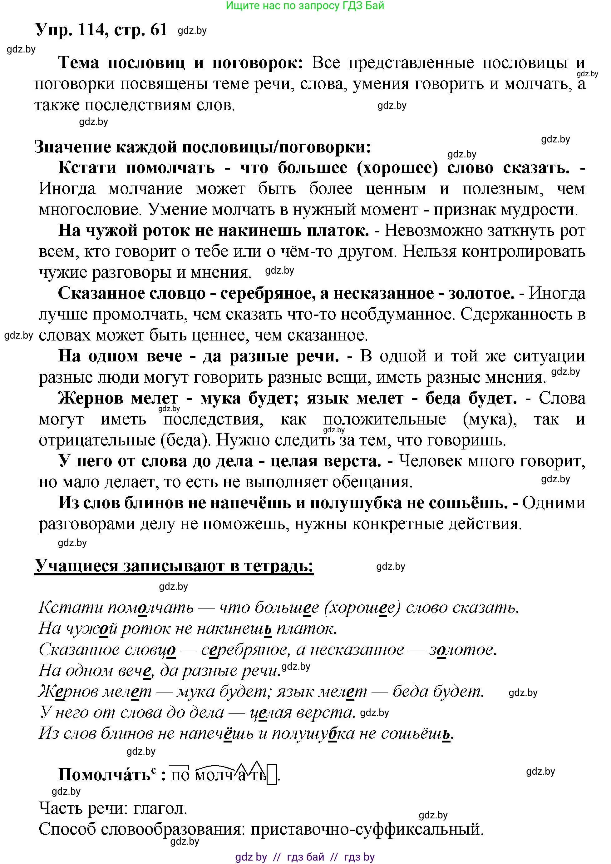 Русский язык, 5 класс Учебник, авторы: Мурина Лариса Александровна, Игнатович Татьяна Владимировна, Жадейко Жанна Фёдоровна, издательство Академия образования, Минск, 2025, голубого цвета, Часть 2, страница 61, номер 114, Решение