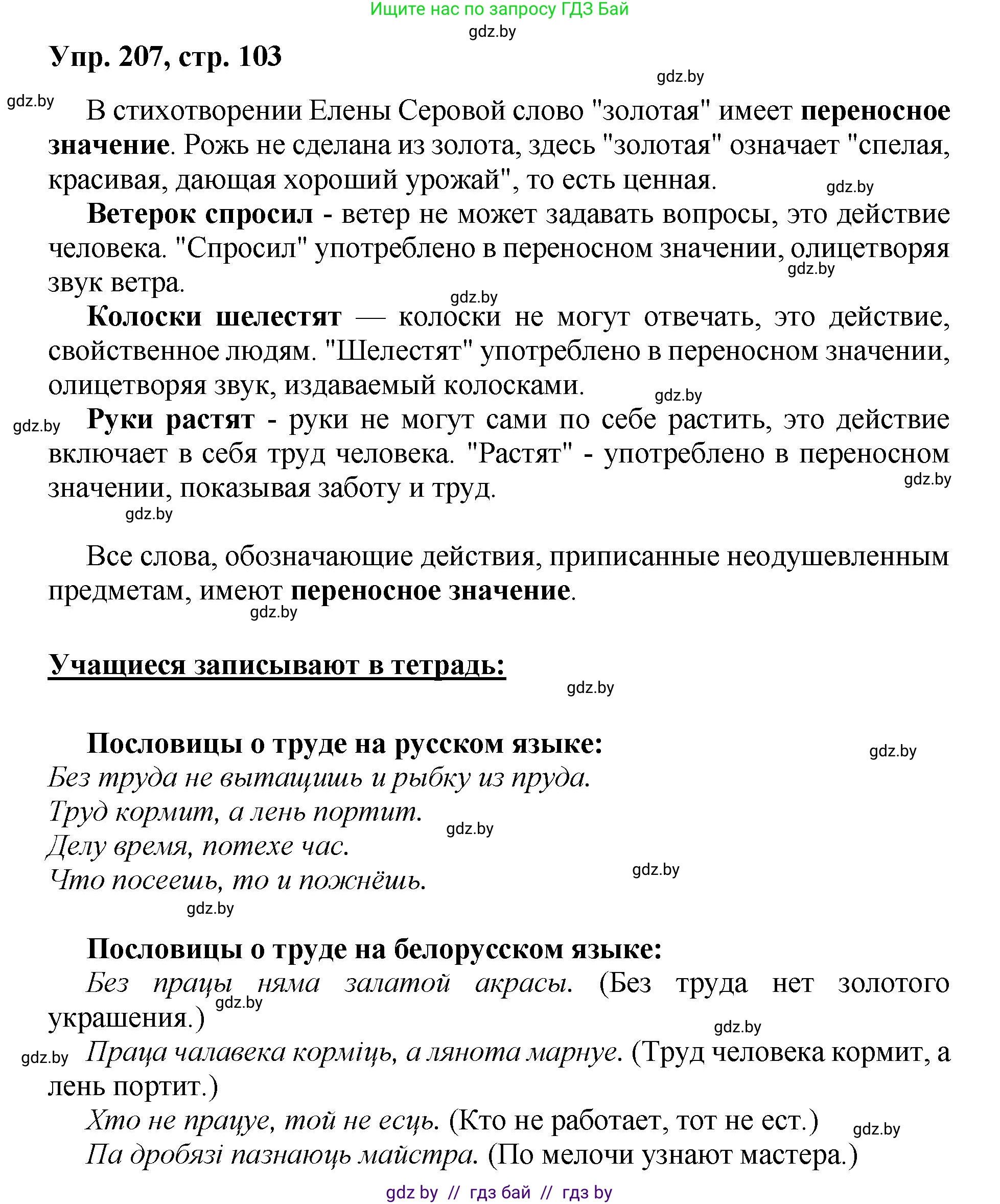 Русский язык, 5 класс Учебник, авторы: Мурина Лариса Александровна, Игнатович Татьяна Владимировна, Жадейко Жанна Фёдоровна, издательство Академия образования, Минск, 2025, голубого цвета, Часть 2, страница 103, номер 207, Решение