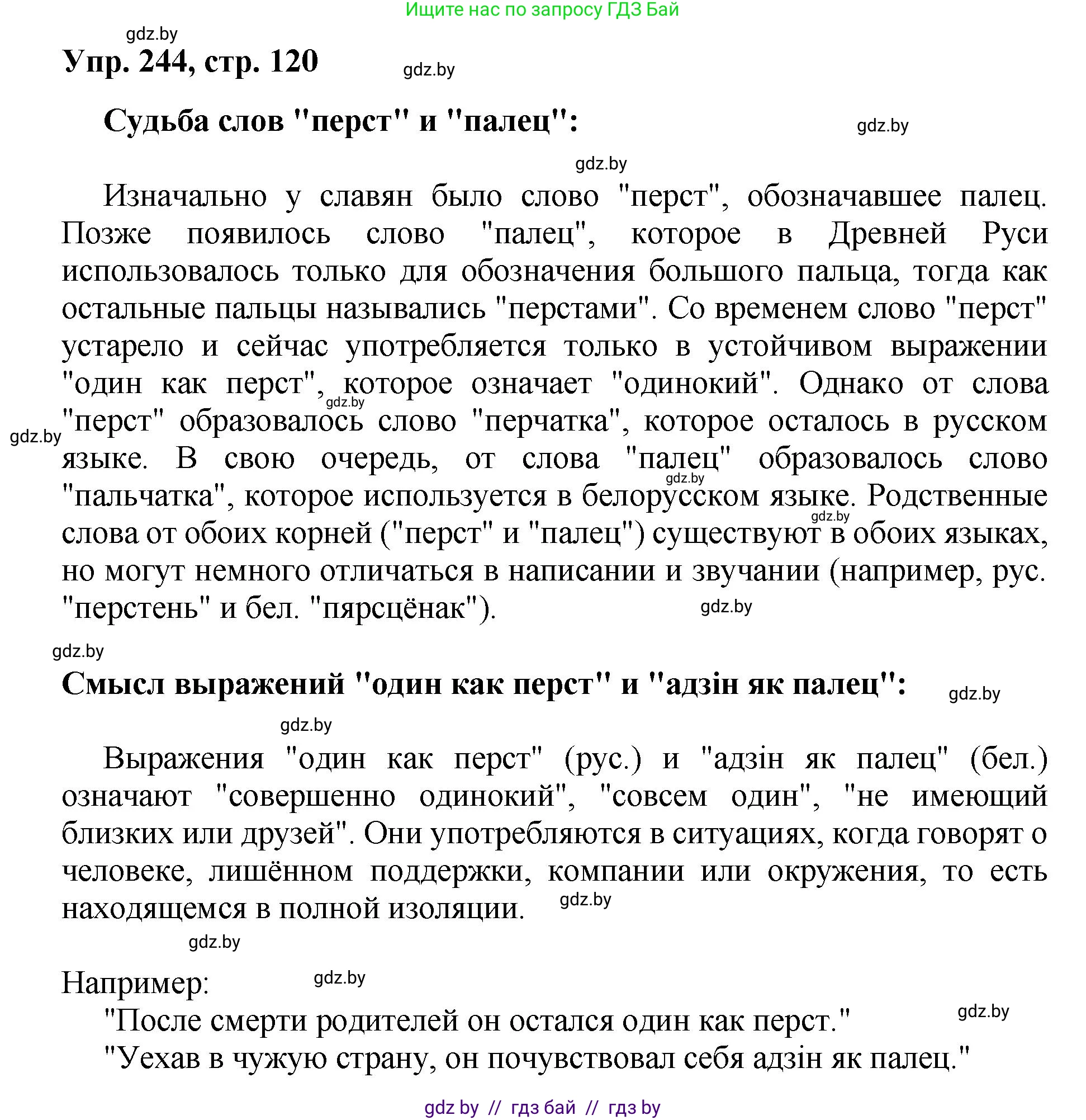 Русский язык, 5 класс Учебник, авторы: Мурина Лариса Александровна, Игнатович Татьяна Владимировна, Жадейко Жанна Фёдоровна, издательство Академия образования, Минск, 2025, голубого цвета, Часть 2, страница 120, номер 244, Решение