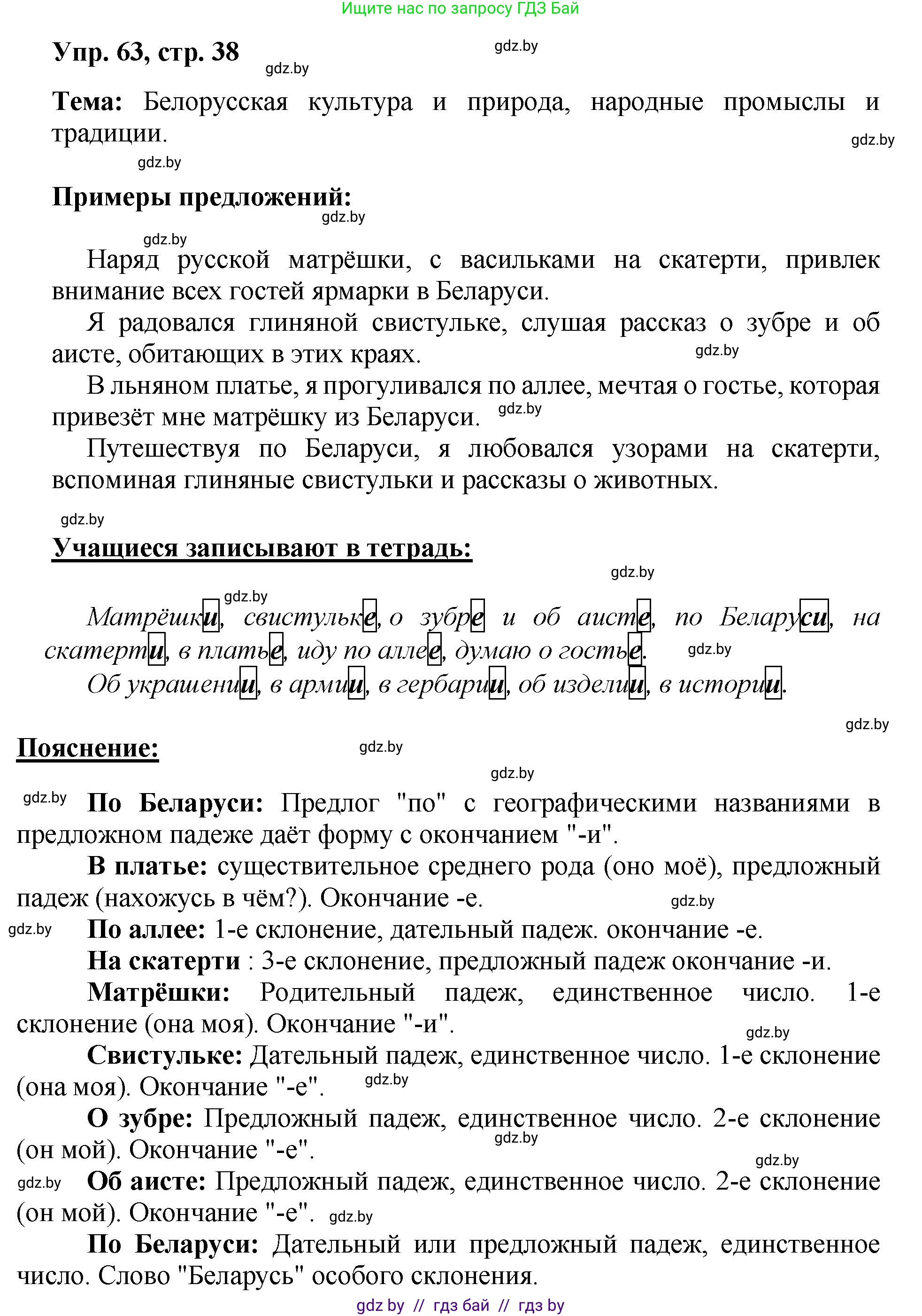 Русский язык, 5 класс Учебник, авторы: Мурина Лариса Александровна, Игнатович Татьяна Владимировна, Жадейко Жанна Фёдоровна, издательство Академия образования, Минск, 2025, голубого цвета, Часть 2, страница 38, номер 63, Решение