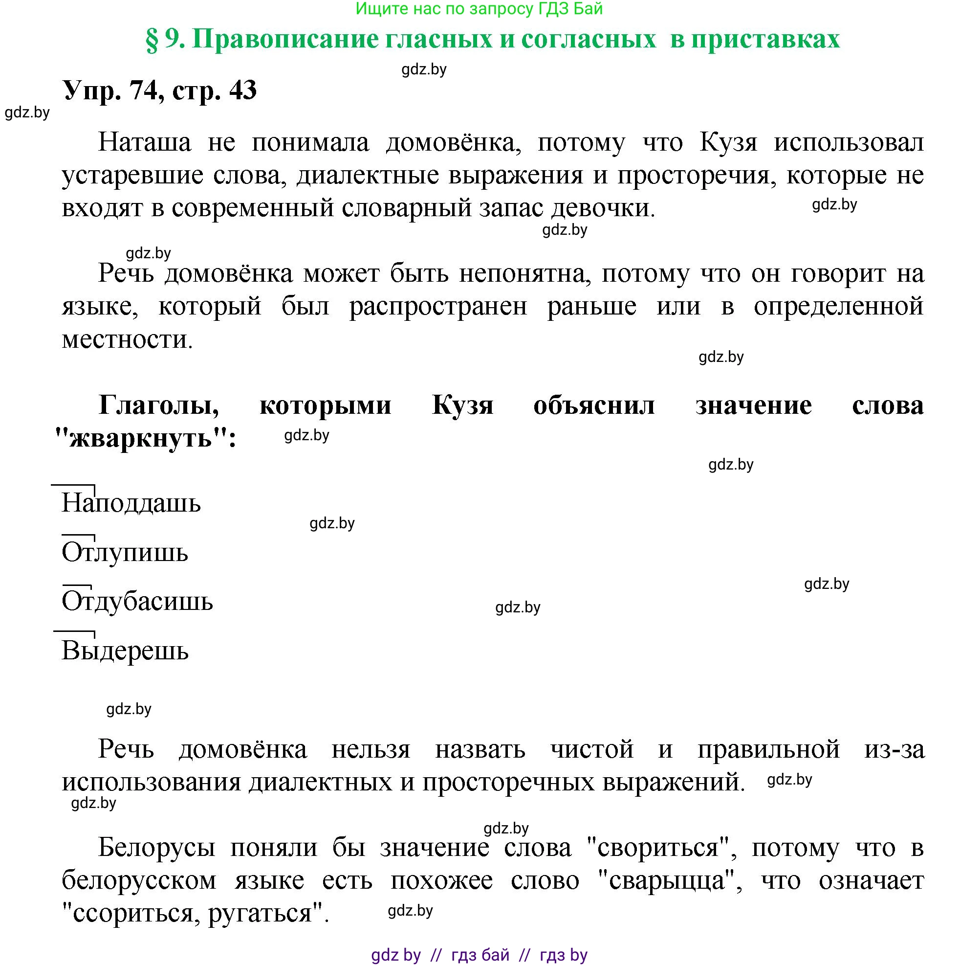 Русский язык, 5 класс Учебник, авторы: Мурина Лариса Александровна, Игнатович Татьяна Владимировна, Жадейко Жанна Фёдоровна, издательство Академия образования, Минск, 2025, голубого цвета, Часть 2, страница 43, номер 74, Решение