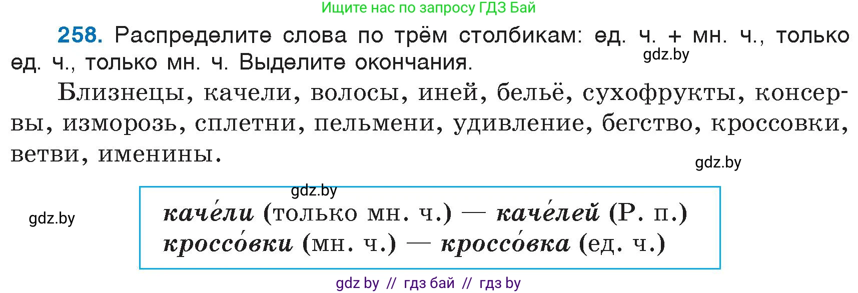 Русский язык, 6 класс Учебник, авторы: Мурина Лариса Александровна, Игнатович Татьяна Владимировна, Жадейко Жанна Фёдоровна, издательство Национальный институт образования, Минск, 2020, страница 122, номер 258, Условие