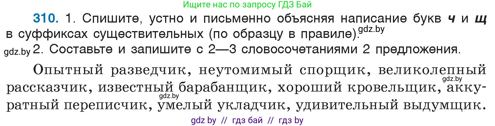 Русский язык, 6 класс Учебник, авторы: Мурина Лариса Александровна, Игнатович Татьяна Владимировна, Жадейко Жанна Фёдоровна, издательство Национальный институт образования, Минск, 2020, страница 146, номер 310, Условие