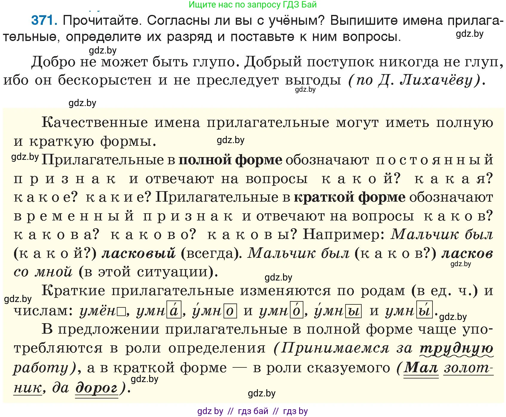 Русский язык, 6 класс Учебник, авторы: Мурина Лариса Александровна, Игнатович Татьяна Владимировна, Жадейко Жанна Фёдоровна, издательство Национальный институт образования, Минск, 2020, страница 169, номер 371, Условие