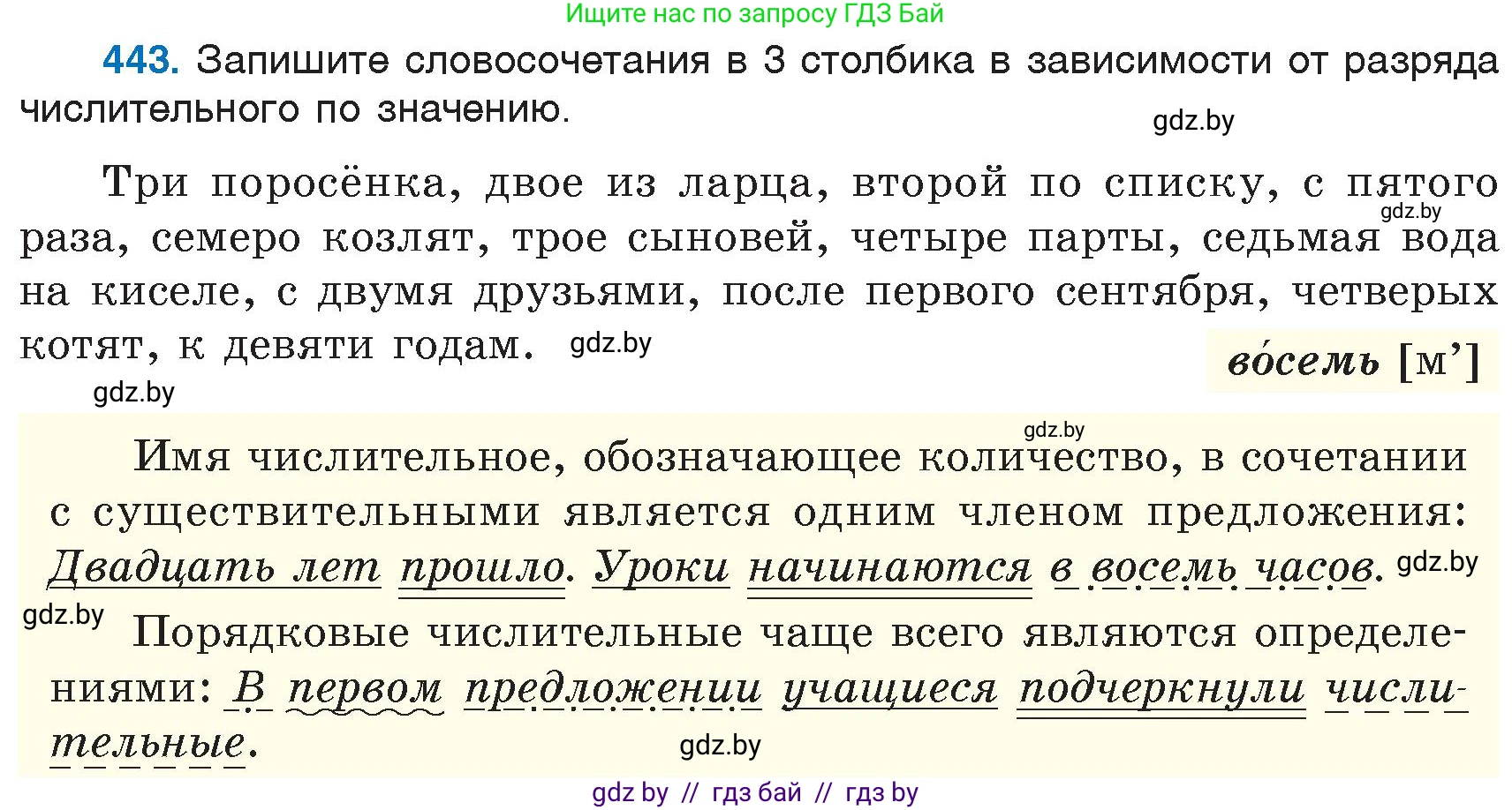 Русский язык, 6 класс Учебник, авторы: Мурина Лариса Александровна, Игнатович Татьяна Владимировна, Жадейко Жанна Фёдоровна, издательство Национальный институт образования, Минск, 2020, страница 198, номер 443, Условие