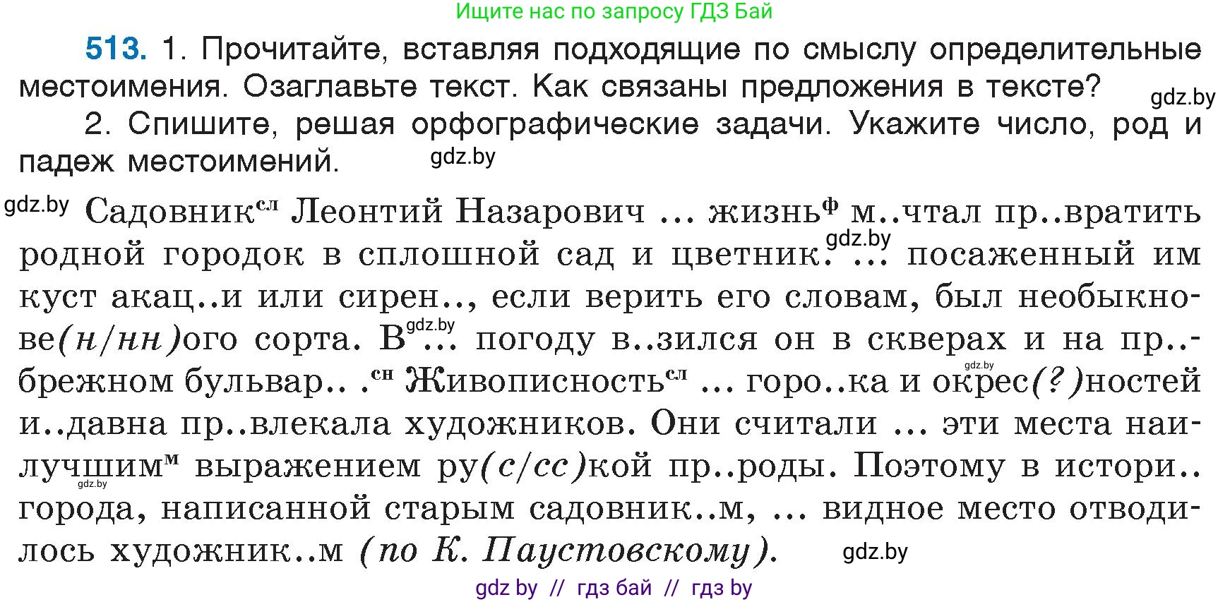 Русский язык, 6 класс Учебник, авторы: Мурина Лариса Александровна, Игнатович Татьяна Владимировна, Жадейко Жанна Фёдоровна, издательство Национальный институт образования, Минск, 2020, страница 219, номер 513, Условие