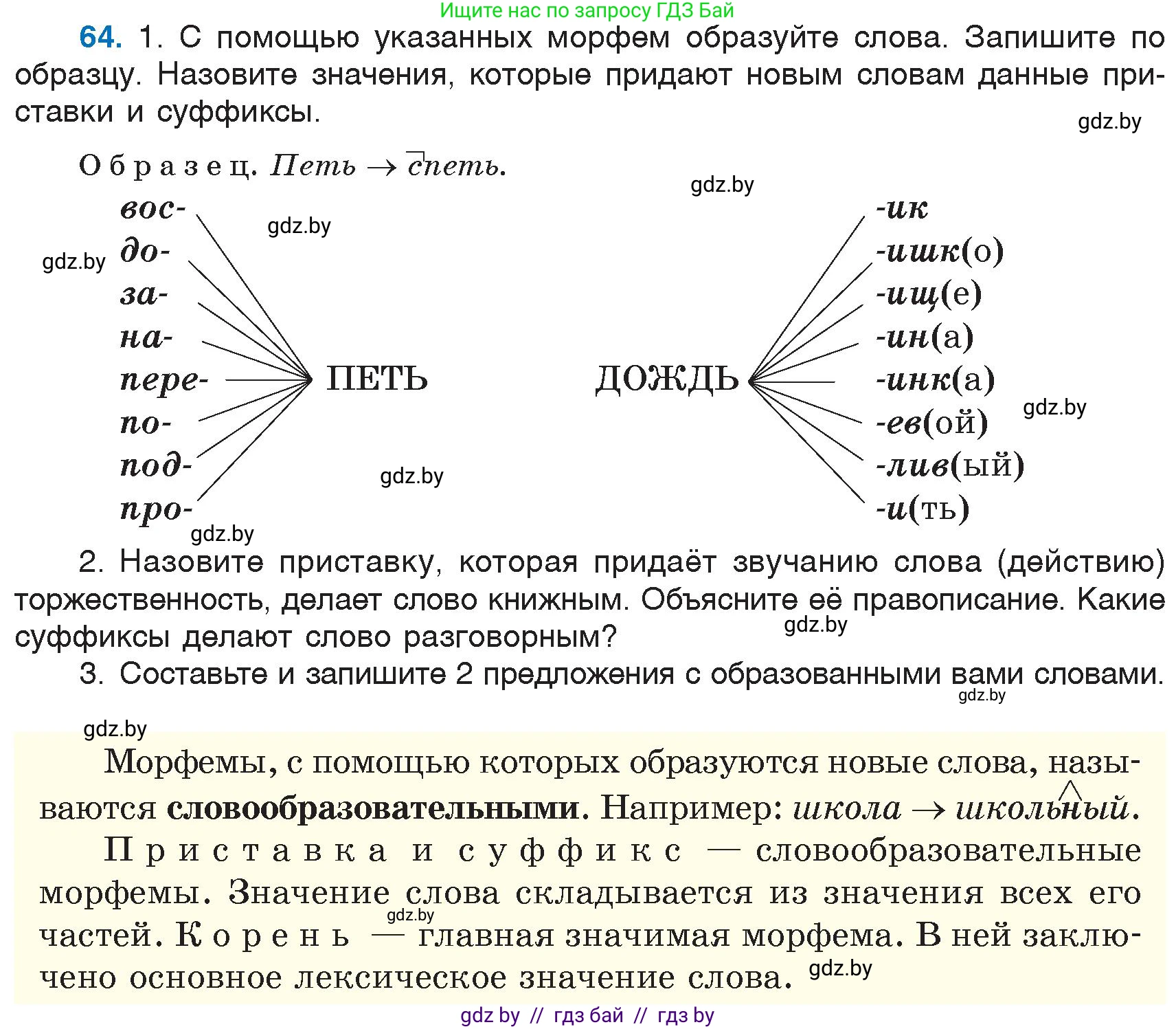 Русский язык, 6 класс Учебник, авторы: Мурина Лариса Александровна, Игнатович Татьяна Владимировна, Жадейко Жанна Фёдоровна, издательство Национальный институт образования, Минск, 2020, страница 36, номер 64, Условие