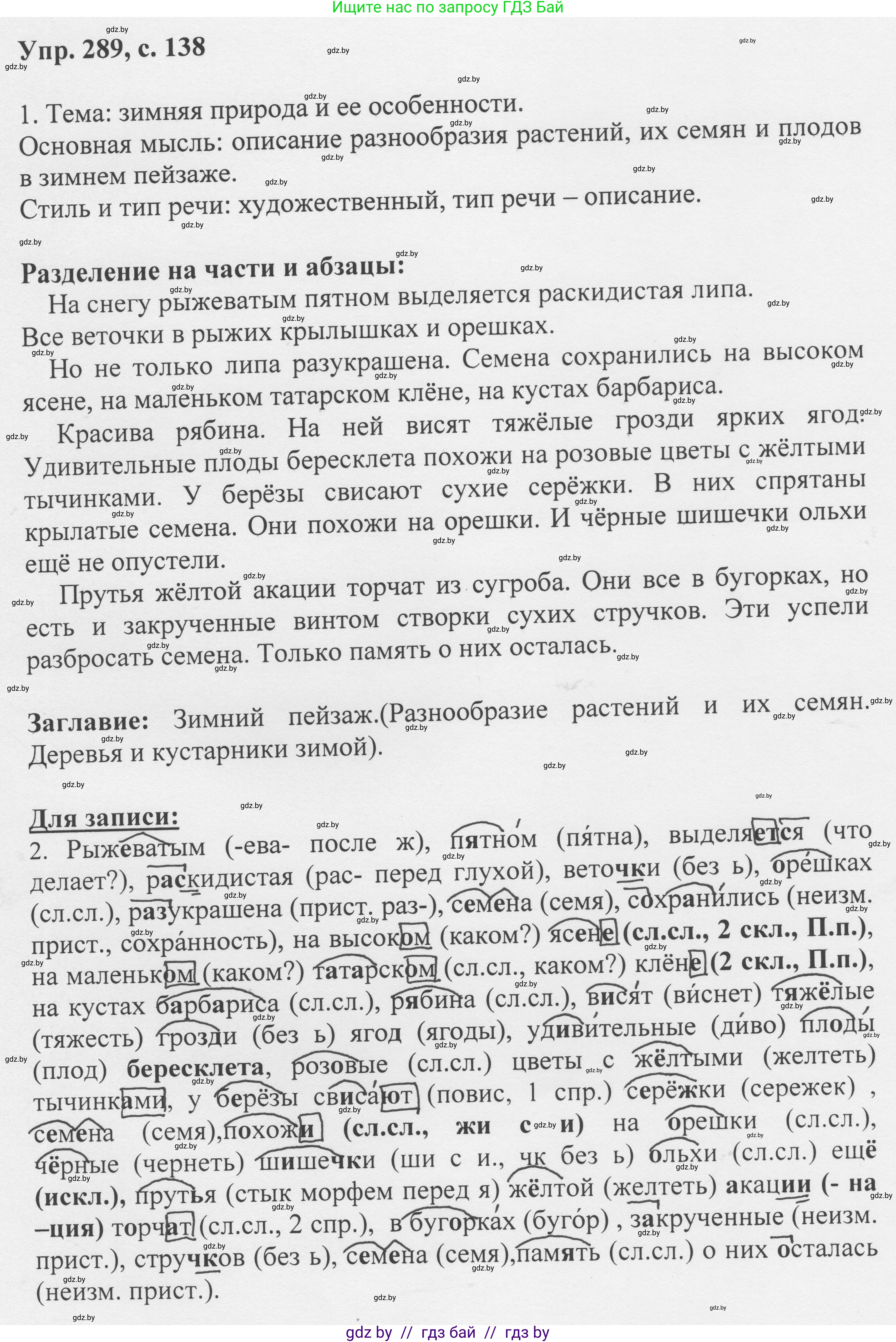 Русский язык, 6 класс Учебник, авторы: Мурина Лариса Александровна, Игнатович Татьяна Владимировна, Жадейко Жанна Фёдоровна, издательство Национальный институт образования, Минск, 2020, страница 138, номер 289, Решение 1