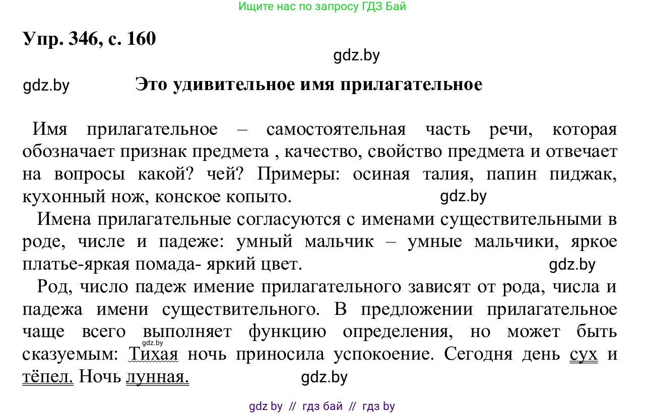 Русский язык, 6 класс Учебник, авторы: Мурина Лариса Александровна, Игнатович Татьяна Владимировна, Жадейко Жанна Фёдоровна, издательство Национальный институт образования, Минск, 2020, страница 160, номер 346, Решение 1
