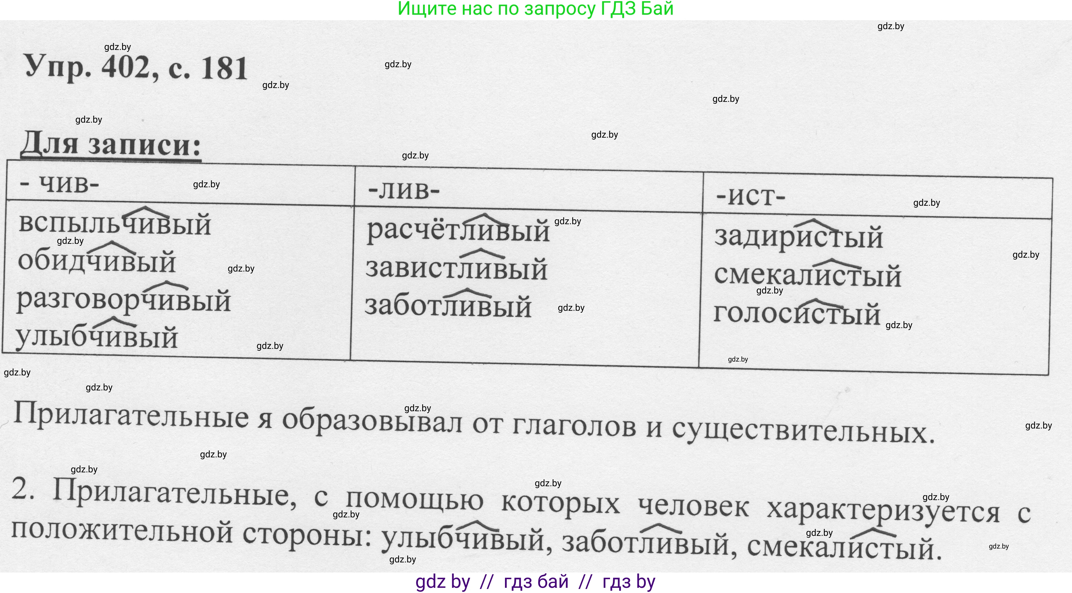 Русский язык, 6 класс Учебник, авторы: Мурина Лариса Александровна, Игнатович Татьяна Владимировна, Жадейко Жанна Фёдоровна, издательство Национальный институт образования, Минск, 2020, страница 181, номер 402, Решение 1