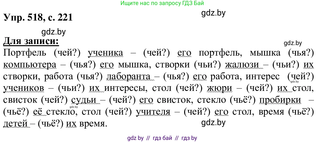 Русский язык, 6 класс Учебник, авторы: Мурина Лариса Александровна, Игнатович Татьяна Владимировна, Жадейко Жанна Фёдоровна, издательство Национальный институт образования, Минск, 2020, страница 220, номер 518, Решение 1