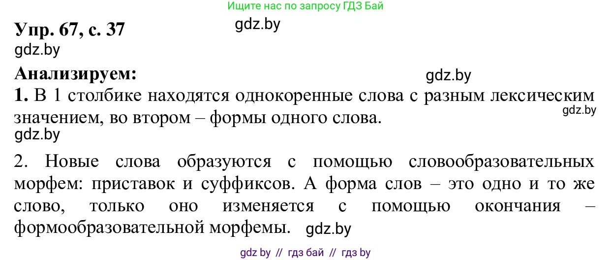 Русский язык, 6 класс Учебник, авторы: Мурина Лариса Александровна, Игнатович Татьяна Владимировна, Жадейко Жанна Фёдоровна, издательство Национальный институт образования, Минск, 2020, страница 37, номер 67, Решение 1