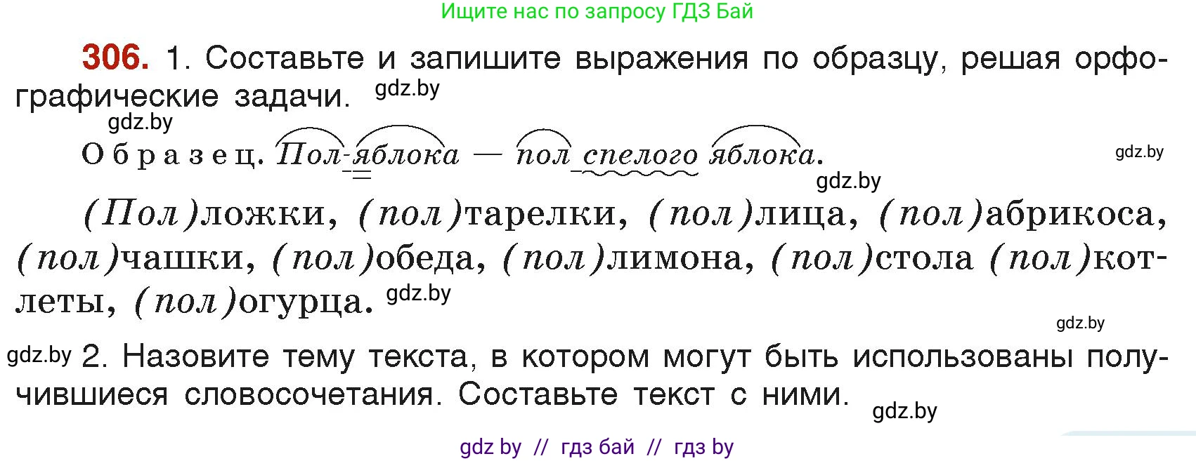 Русский язык, 6 класс Учебник, авторы: Мурина Лариса Александровна, Леонович Валентина Леонидовна, Жадейко Жанна Фёдоровна, Таяновская Ирина Владимировна, издательство Академия образования, Минск, 2026, страница 153, номер 306, Условие