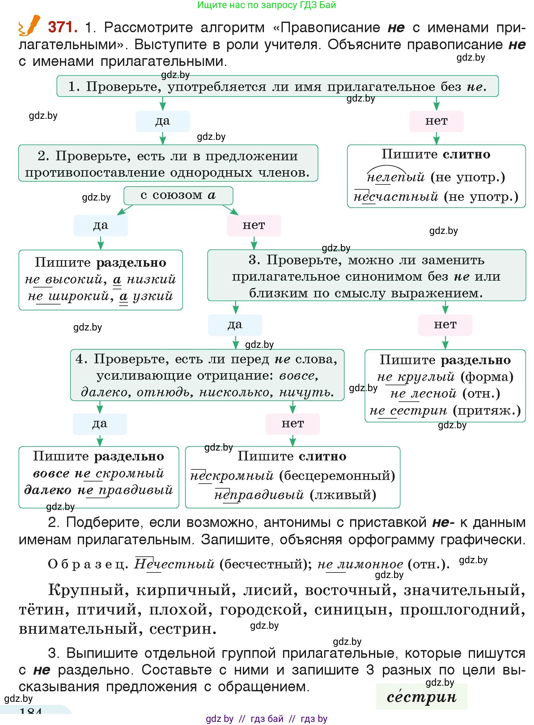 Русский язык, 6 класс Учебник, авторы: Мурина Лариса Александровна, Леонович Валентина Леонидовна, Жадейко Жанна Фёдоровна, Таяновская Ирина Владимировна, издательство Академия образования, Минск, 2026, страница 184, номер 371, Условие