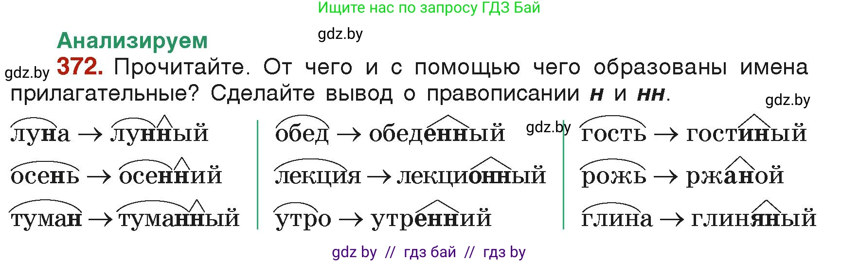 Русский язык, 6 класс Учебник, авторы: Мурина Лариса Александровна, Леонович Валентина Леонидовна, Жадейко Жанна Фёдоровна, Таяновская Ирина Владимировна, издательство Академия образования, Минск, 2026, страница 185, номер 372, Условие