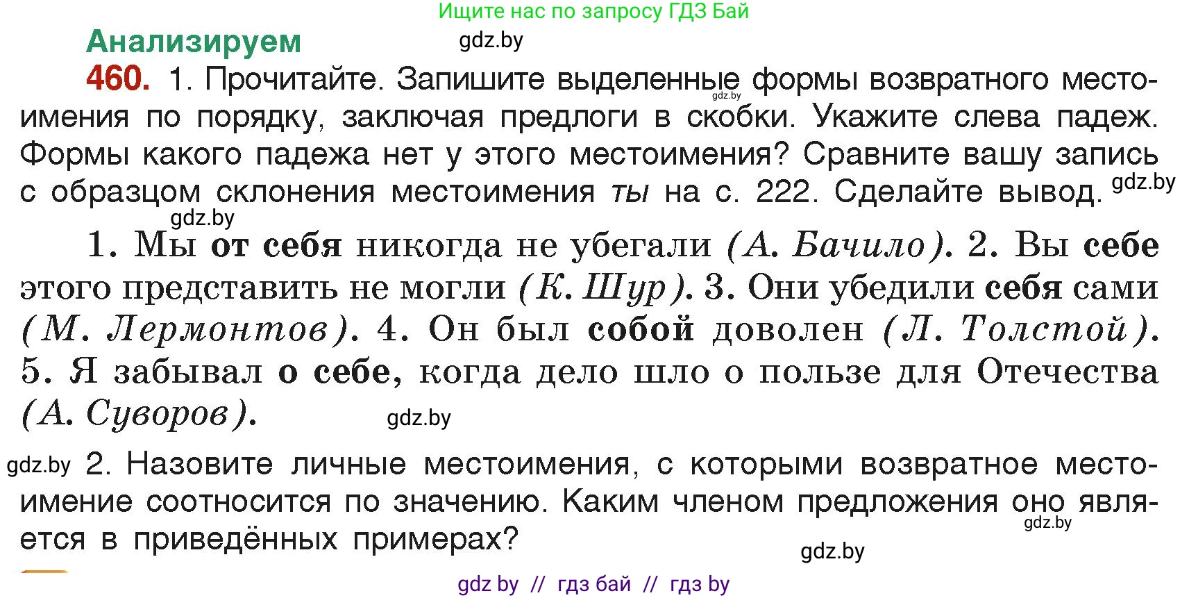 Русский язык, 6 класс Учебник, авторы: Мурина Лариса Александровна, Леонович Валентина Леонидовна, Жадейко Жанна Фёдоровна, Таяновская Ирина Владимировна, издательство Академия образования, Минск, 2026, страница 226, номер 460, Условие