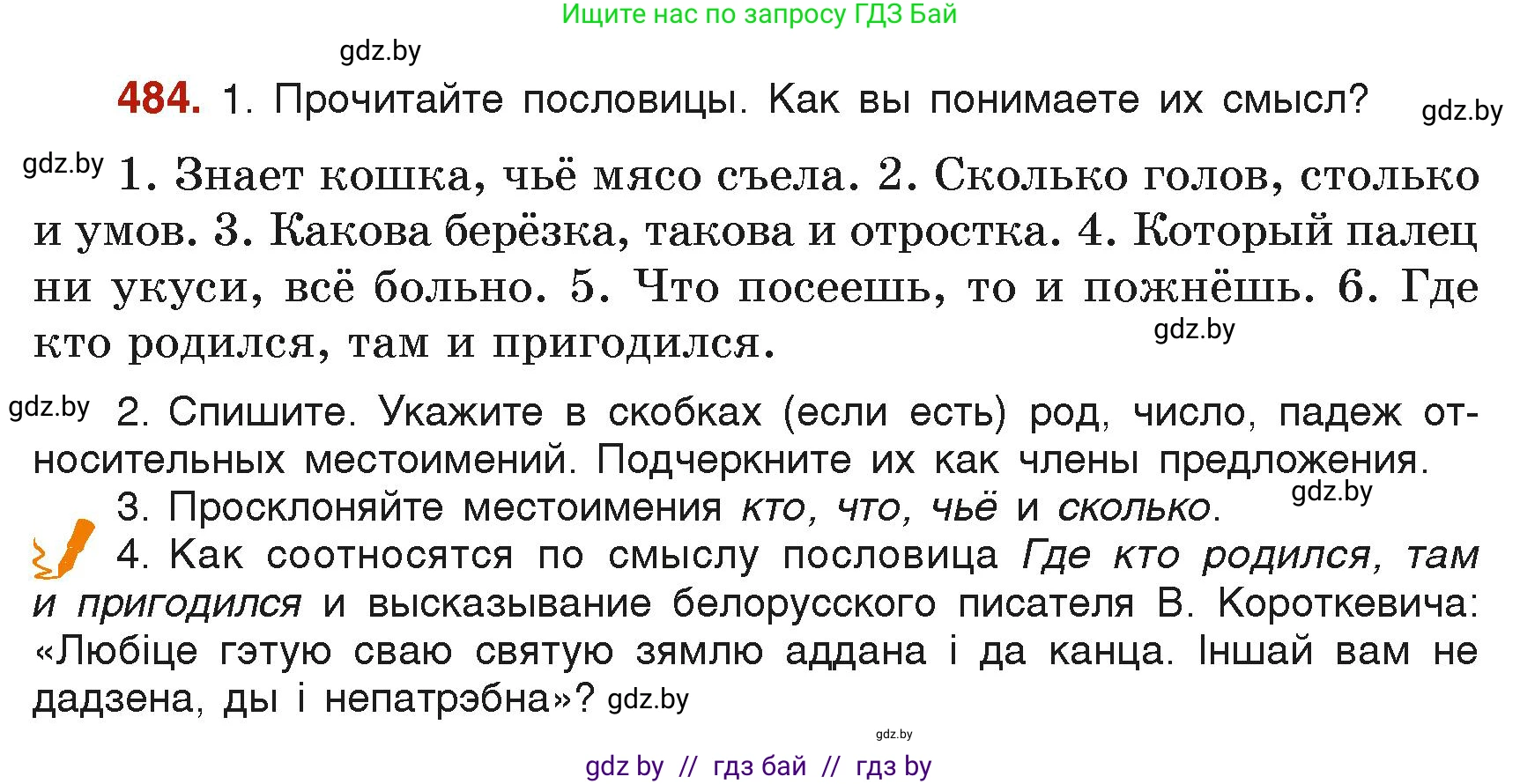 Русский язык, 6 класс Учебник, авторы: Мурина Лариса Александровна, Леонович Валентина Леонидовна, Жадейко Жанна Фёдоровна, Таяновская Ирина Владимировна, издательство Академия образования, Минск, 2026, страница 237, номер 484, Условие