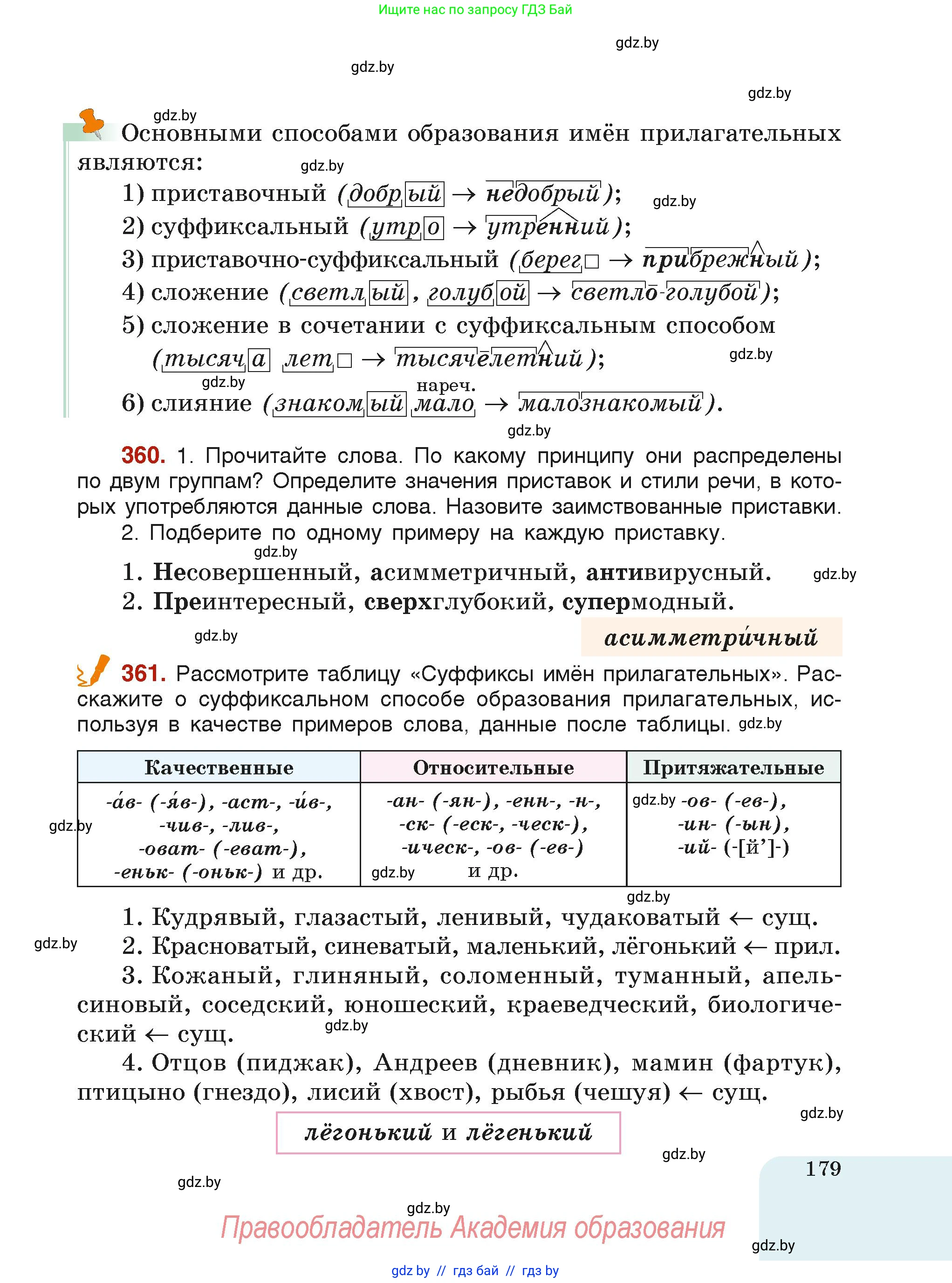 Русский язык, 6 класс Учебник, авторы: Мурина Лариса Александровна, Леонович Валентина Леонидовна, Жадейко Жанна Фёдоровна, Таяновская Ирина Владимировна, издательство Академия образования, Минск, 2026, страница 179