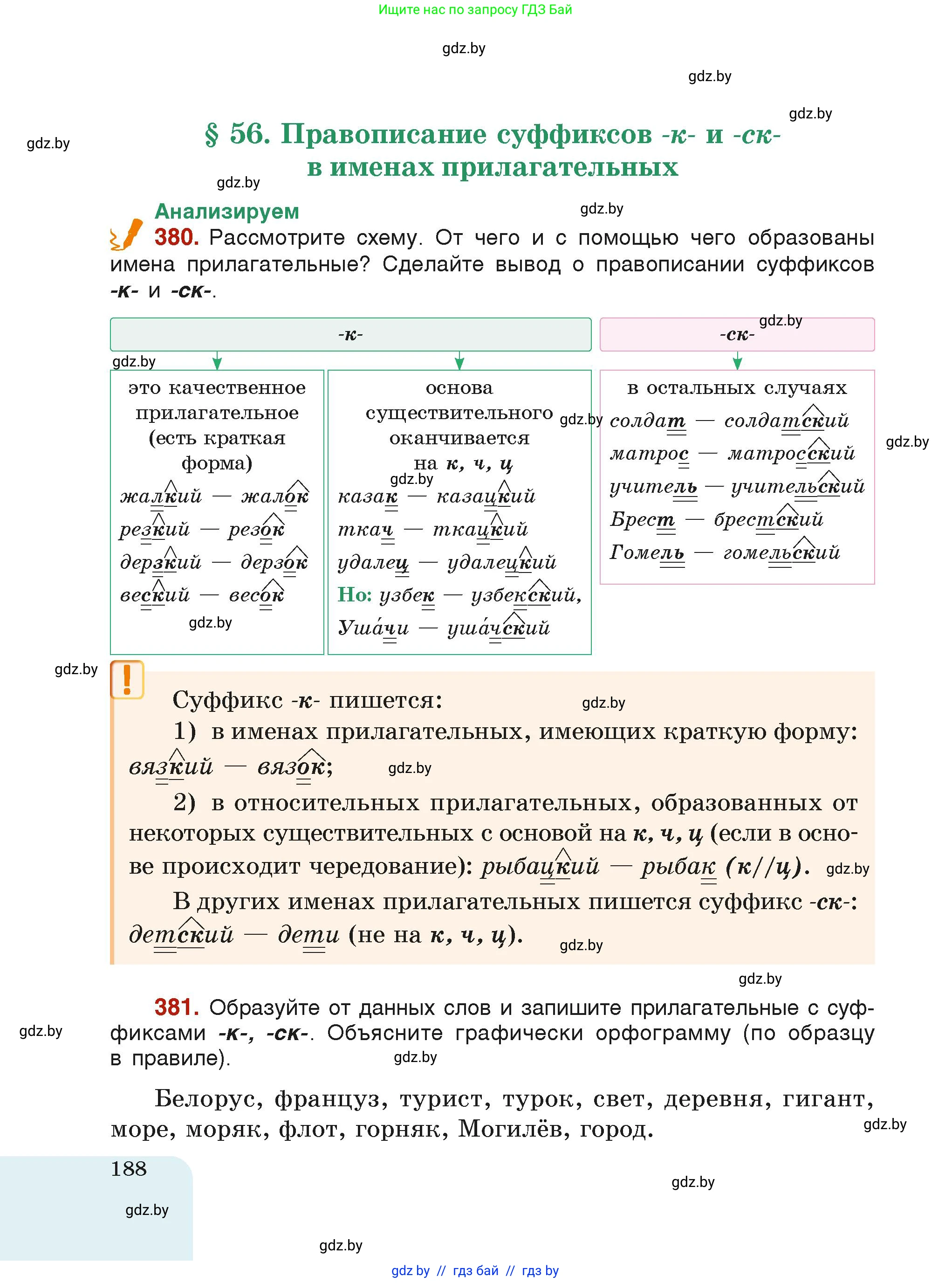 Русский язык, 6 класс Учебник, авторы: Мурина Лариса Александровна, Леонович Валентина Леонидовна, Жадейко Жанна Фёдоровна, Таяновская Ирина Владимировна, издательство Академия образования, Минск, 2026, страница 188
