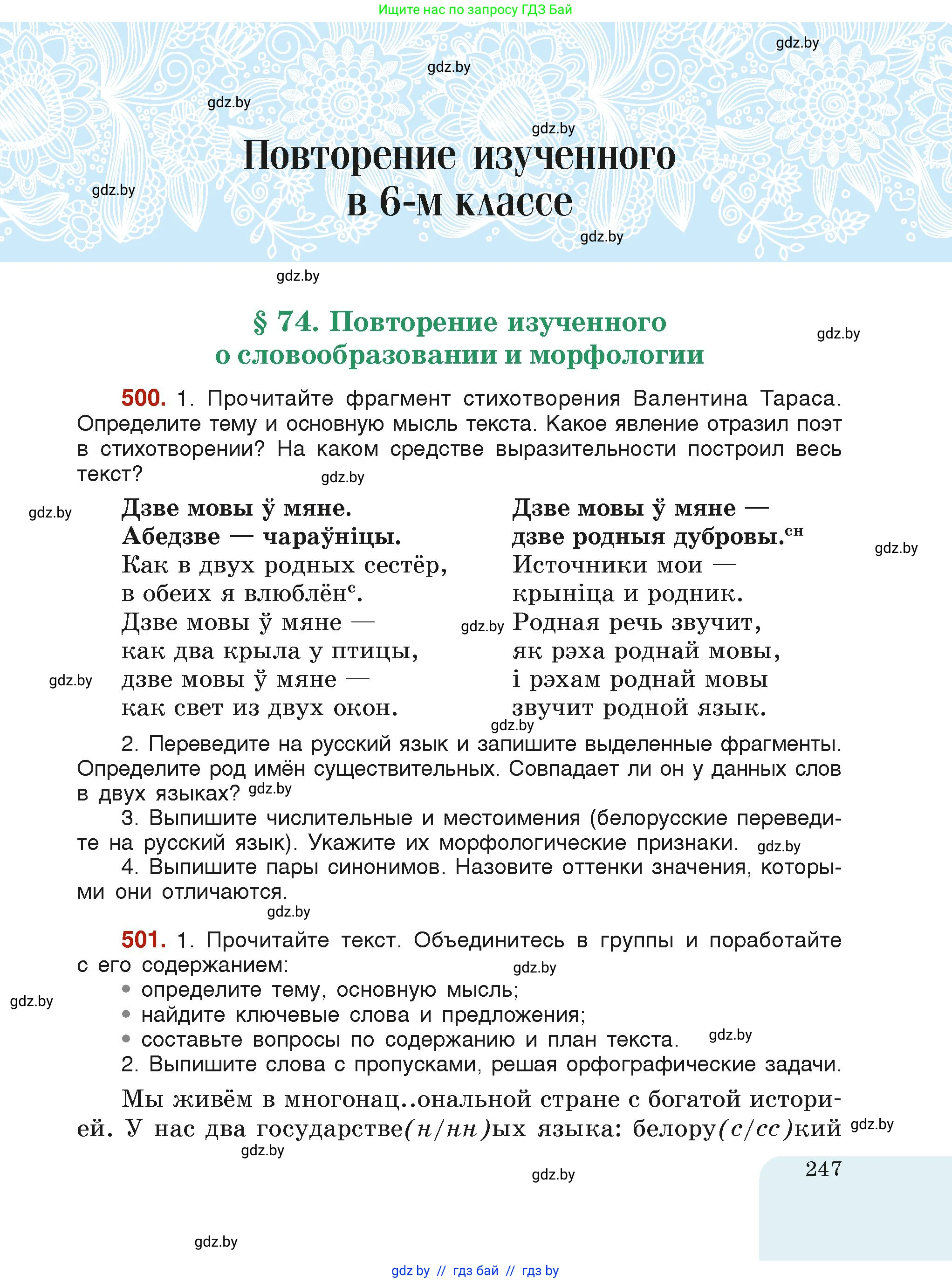 Русский язык, 6 класс Учебник, авторы: Мурина Лариса Александровна, Леонович Валентина Леонидовна, Жадейко Жанна Фёдоровна, Таяновская Ирина Владимировна, издательство Академия образования, Минск, 2026, страница 247