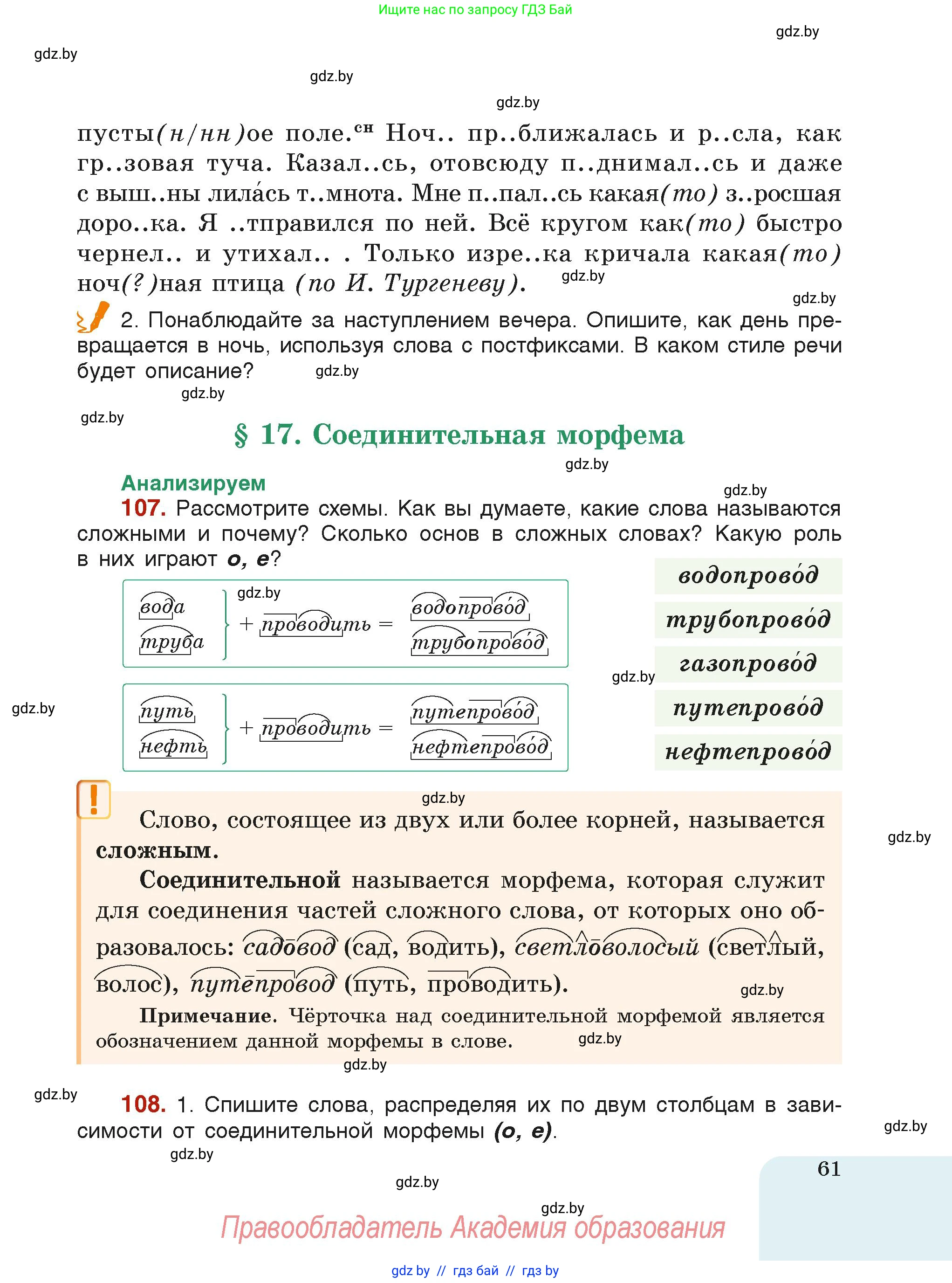 Русский язык, 6 класс Учебник, авторы: Мурина Лариса Александровна, Леонович Валентина Леонидовна, Жадейко Жанна Фёдоровна, Таяновская Ирина Владимировна, издательство Академия образования, Минск, 2026, страница 61